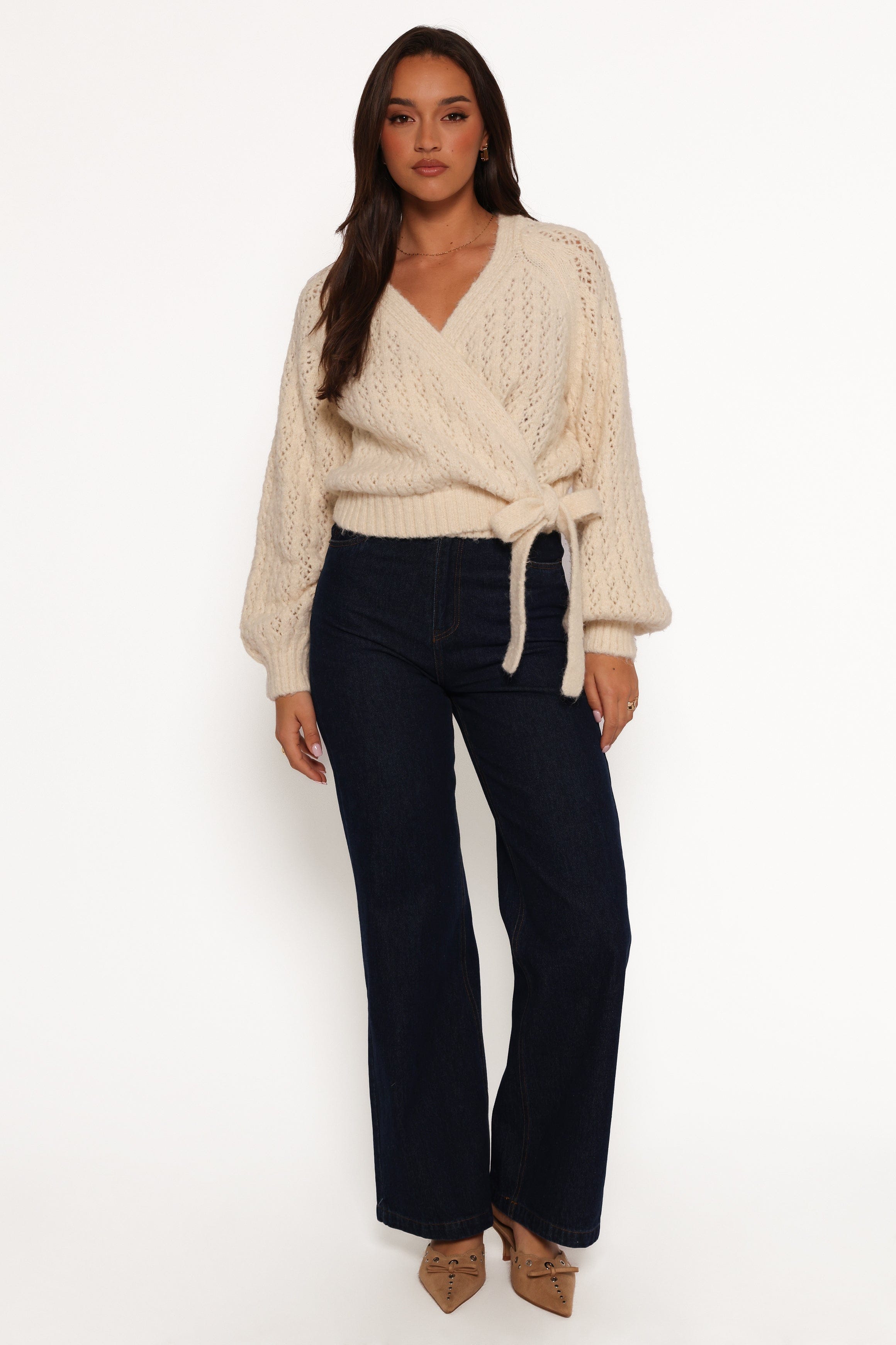 Petal and Pup USA KNITWEAR Etta Ballet Wrap Knit Sweater - Cream