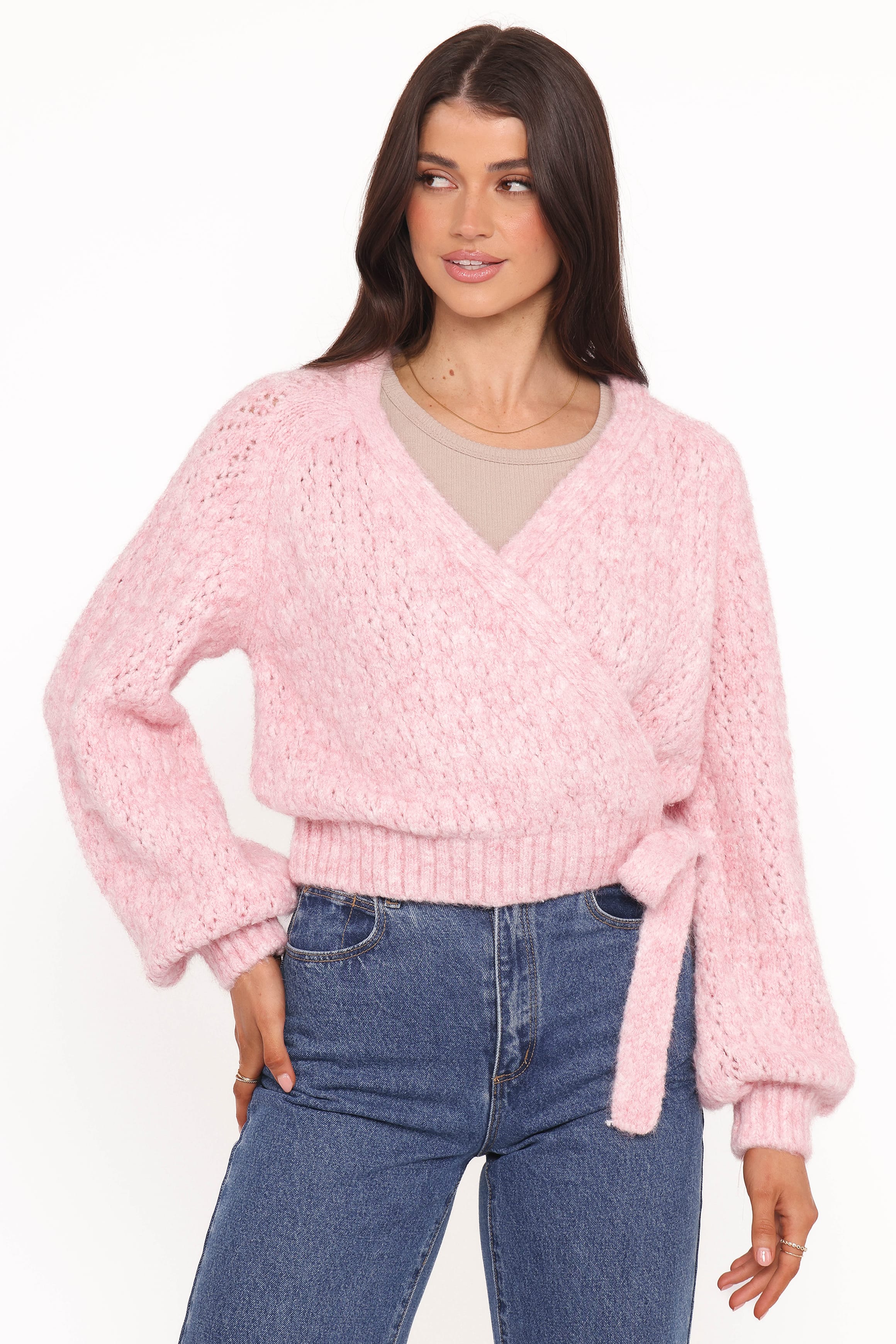 Petal and Pup USA KNITWEAR Etta Ballet Wrap Knit Sweater - Pink
