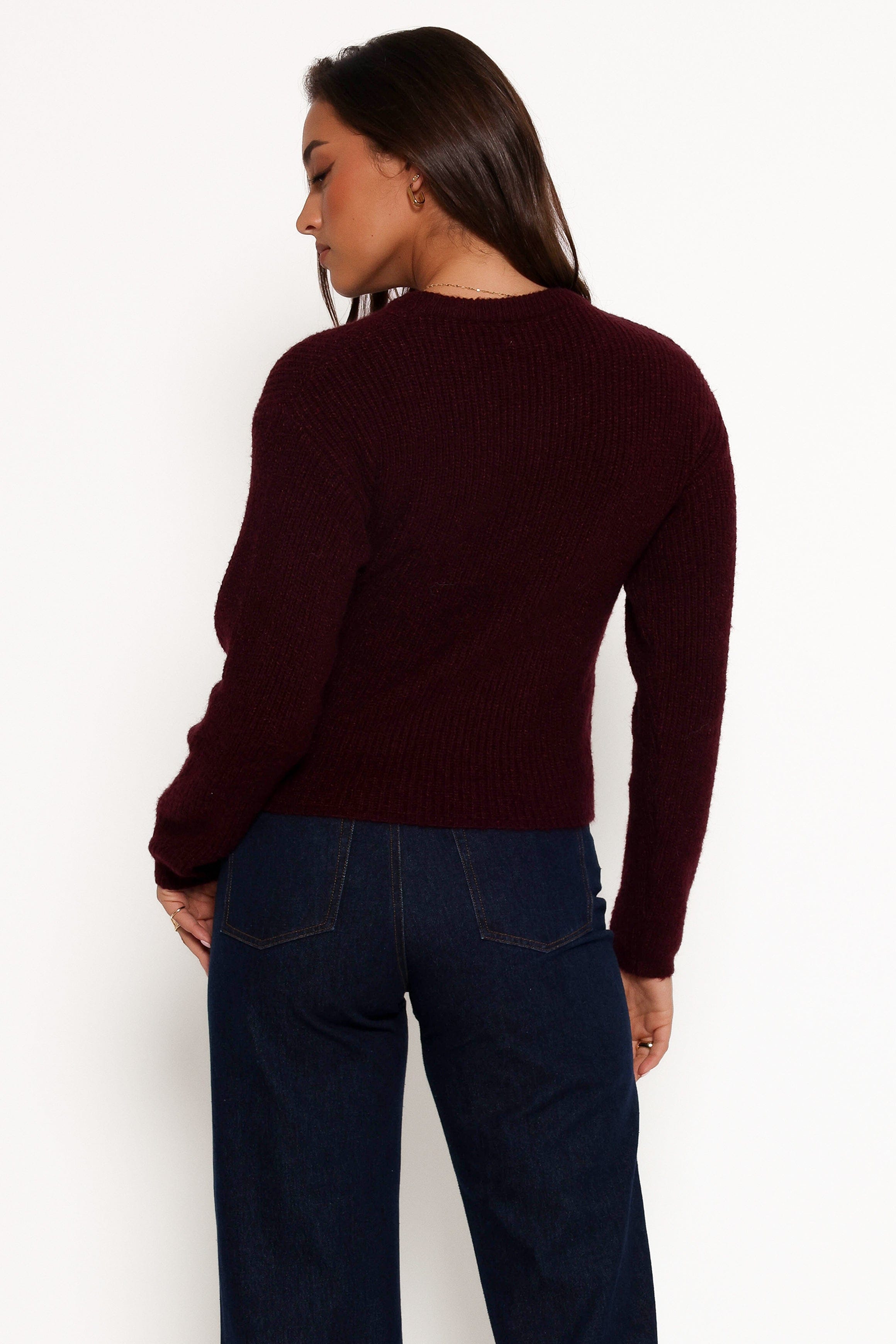 Petal and Pup USA KNITWEAR Ettie Wrap Side Tie Knit Sweater - Burgundy