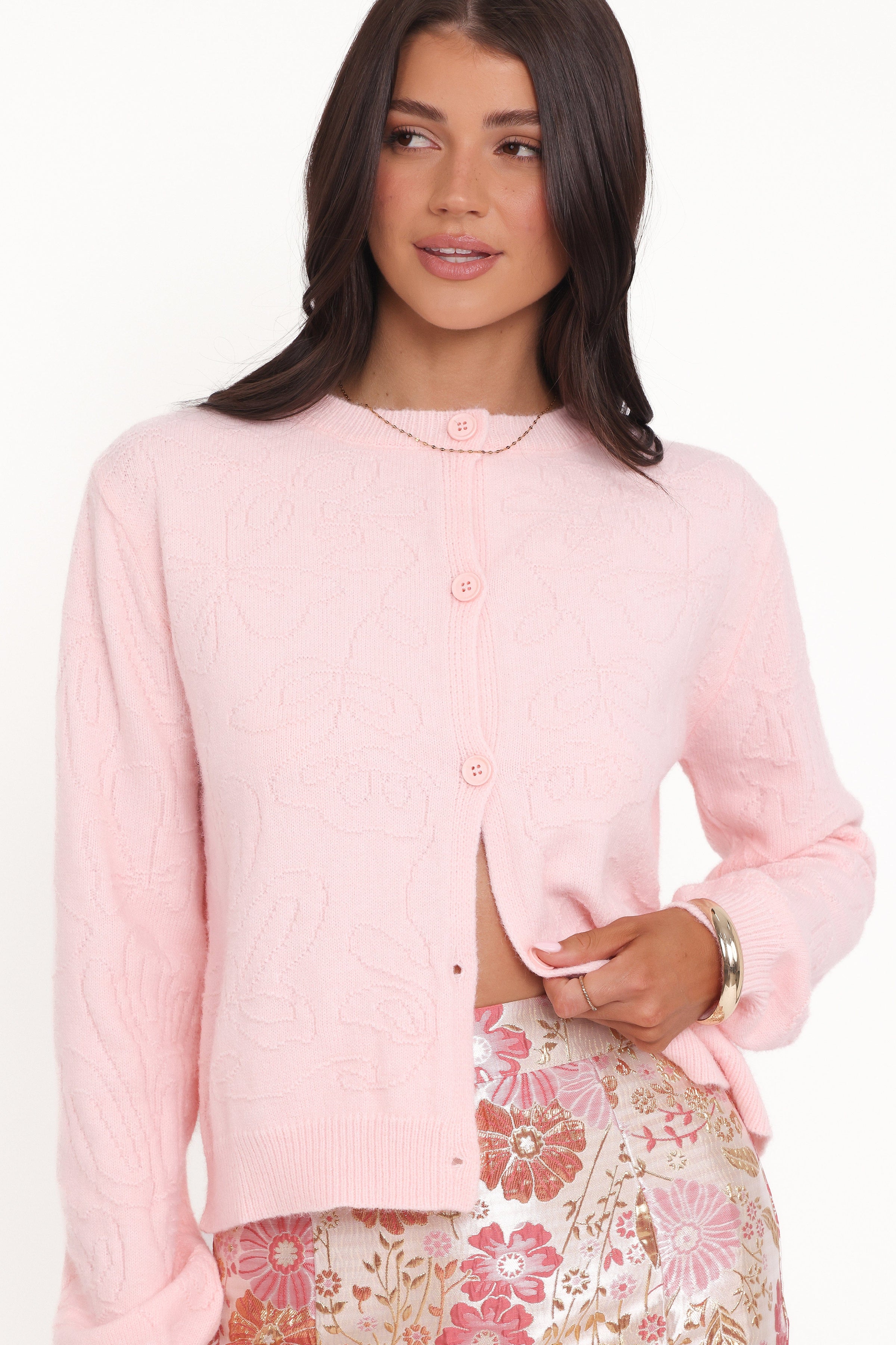 Petal and Pup USA KNITWEAR Fauna Tonal Floral Cardigan - Pink