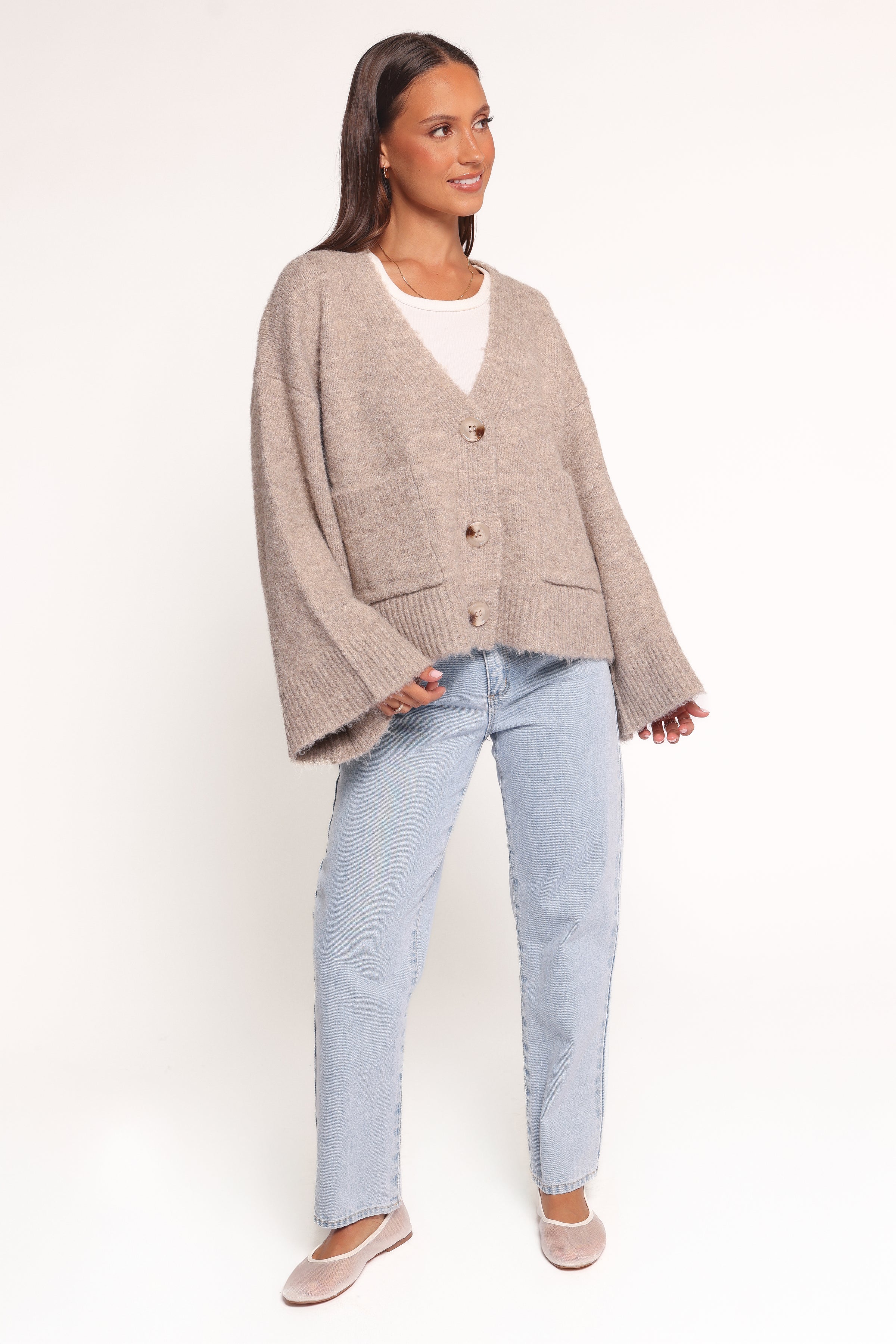 Petal and Pup USA KNITWEAR Fern Wide Sleeve Cardigan - Mushroom