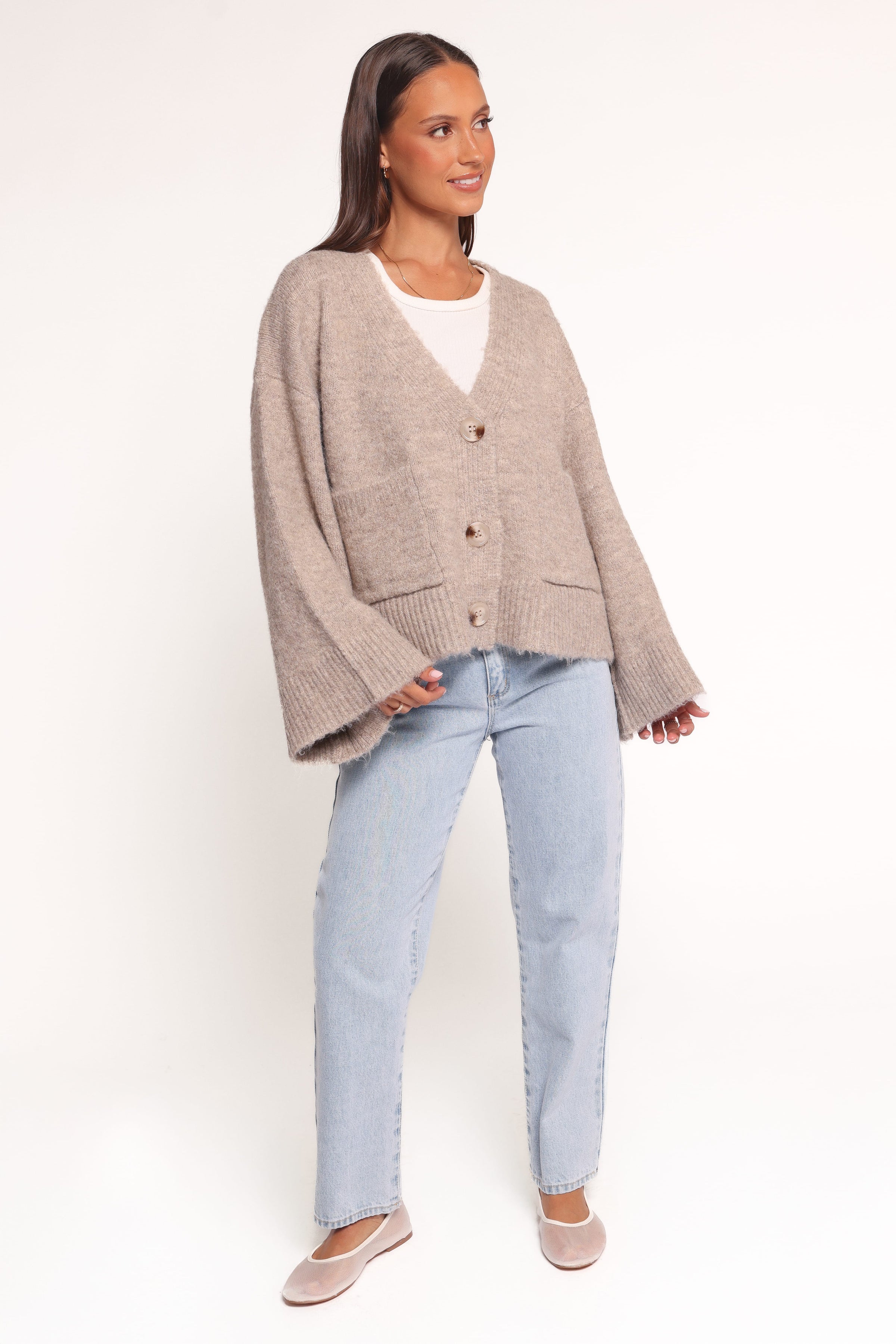 Petal and Pup USA KNITWEAR Fern Wide Sleeve Cardigan - Mushroom