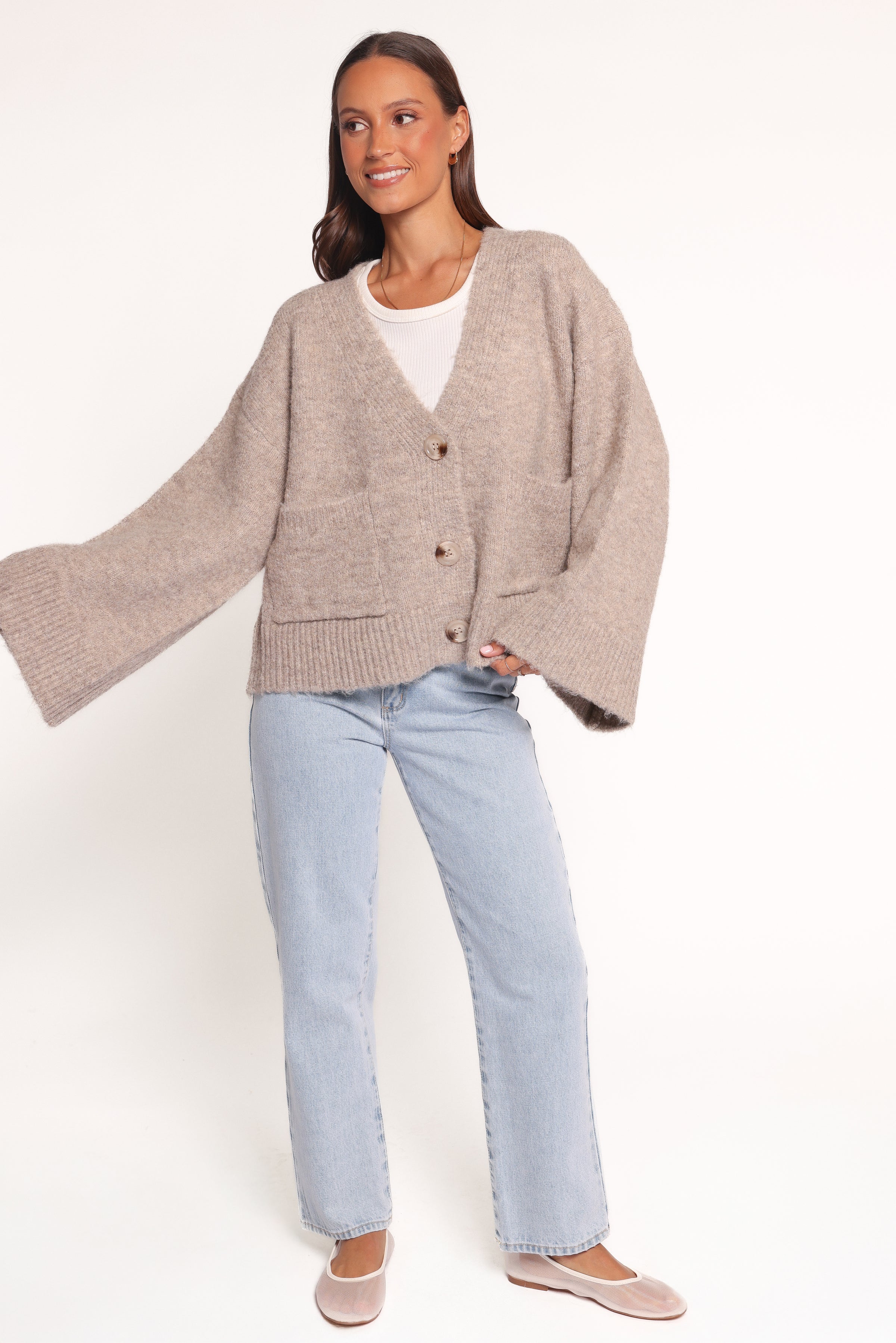Petal and Pup USA KNITWEAR Fern Wide Sleeve Cardigan - Mushroom