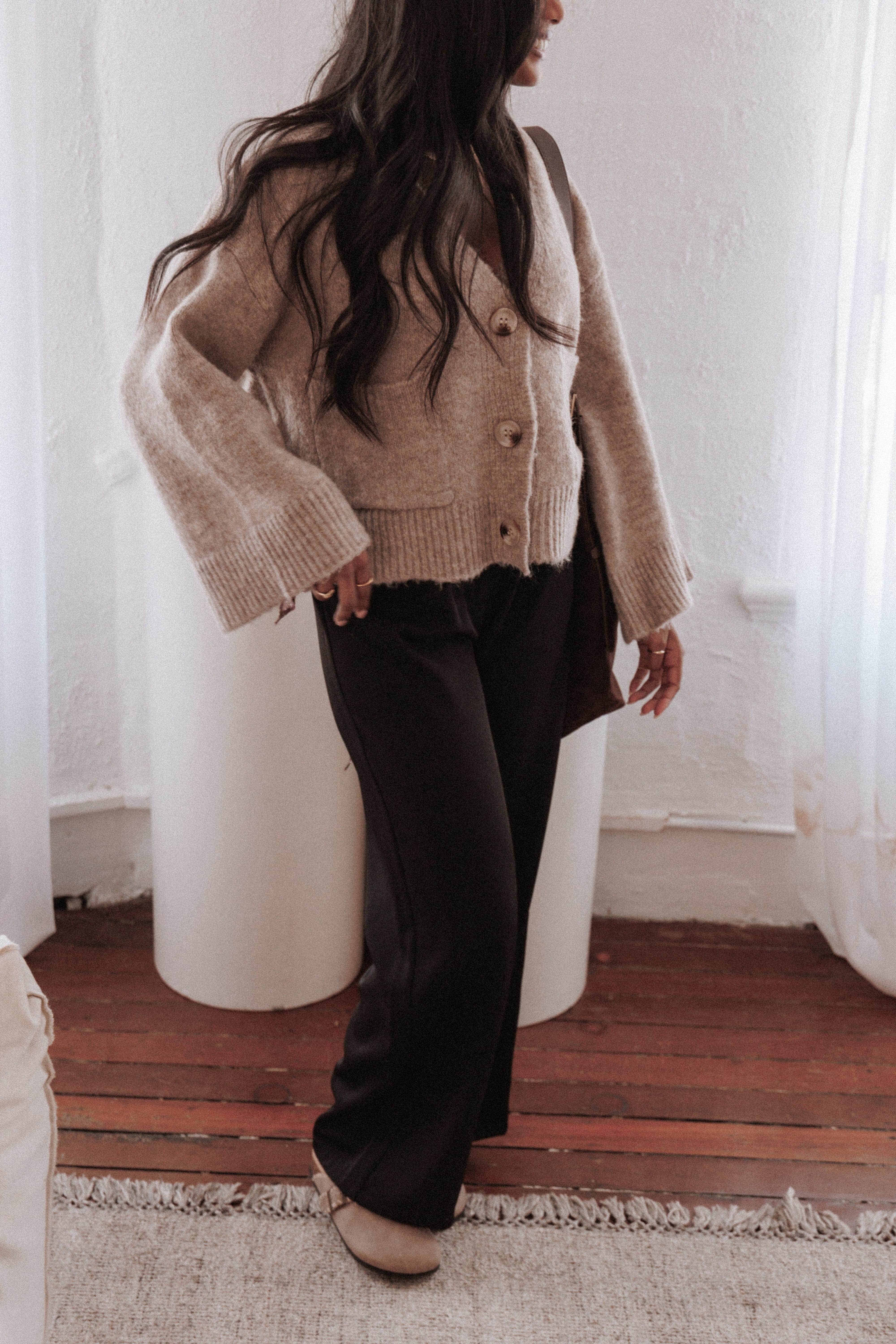 Petal and Pup USA KNITWEAR Fern Wide Sleeve Cardigan - Mushroom