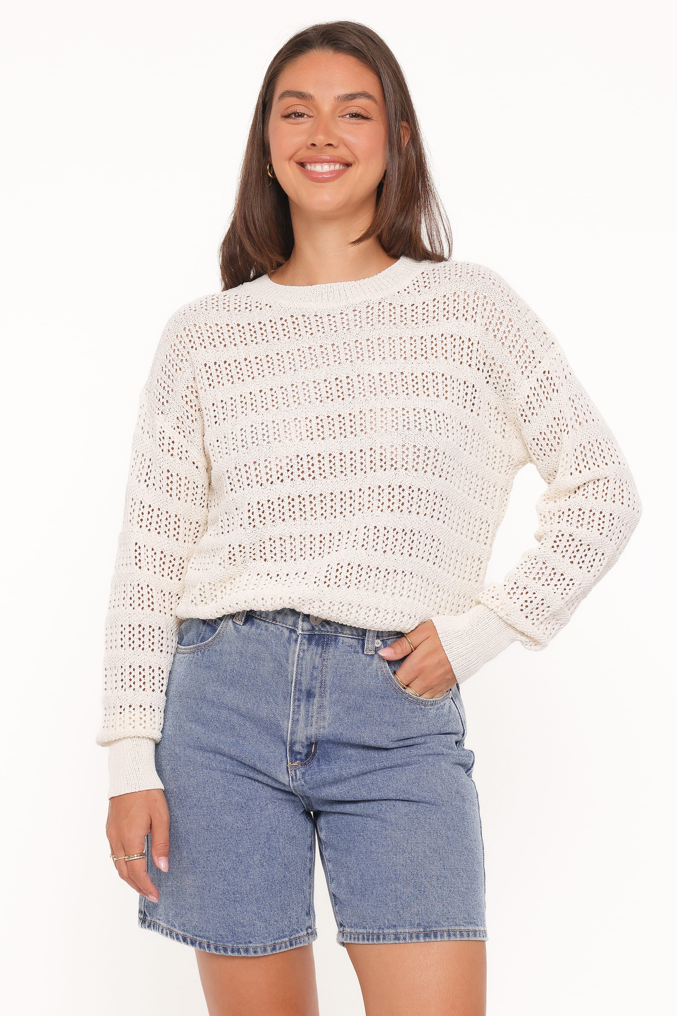 Petal and Pup USA KNITWEAR Flavia Open Stitch Sweater - Cream