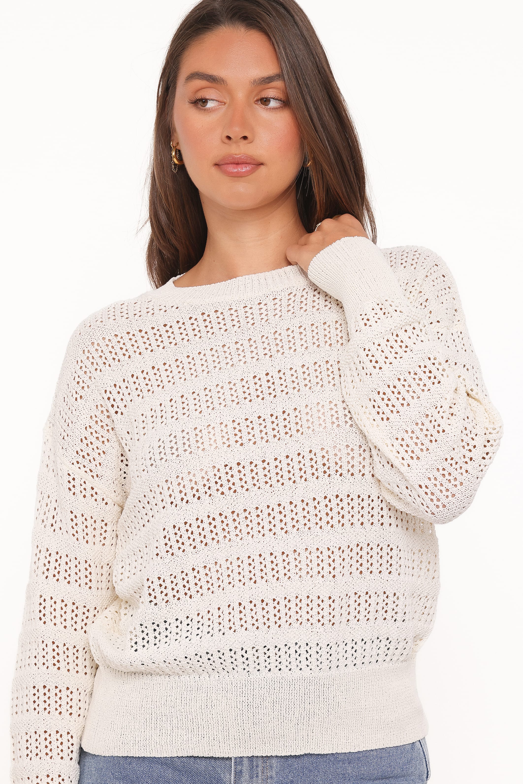 Petal and Pup USA KNITWEAR Flavia Open Stitch Sweater - Cream