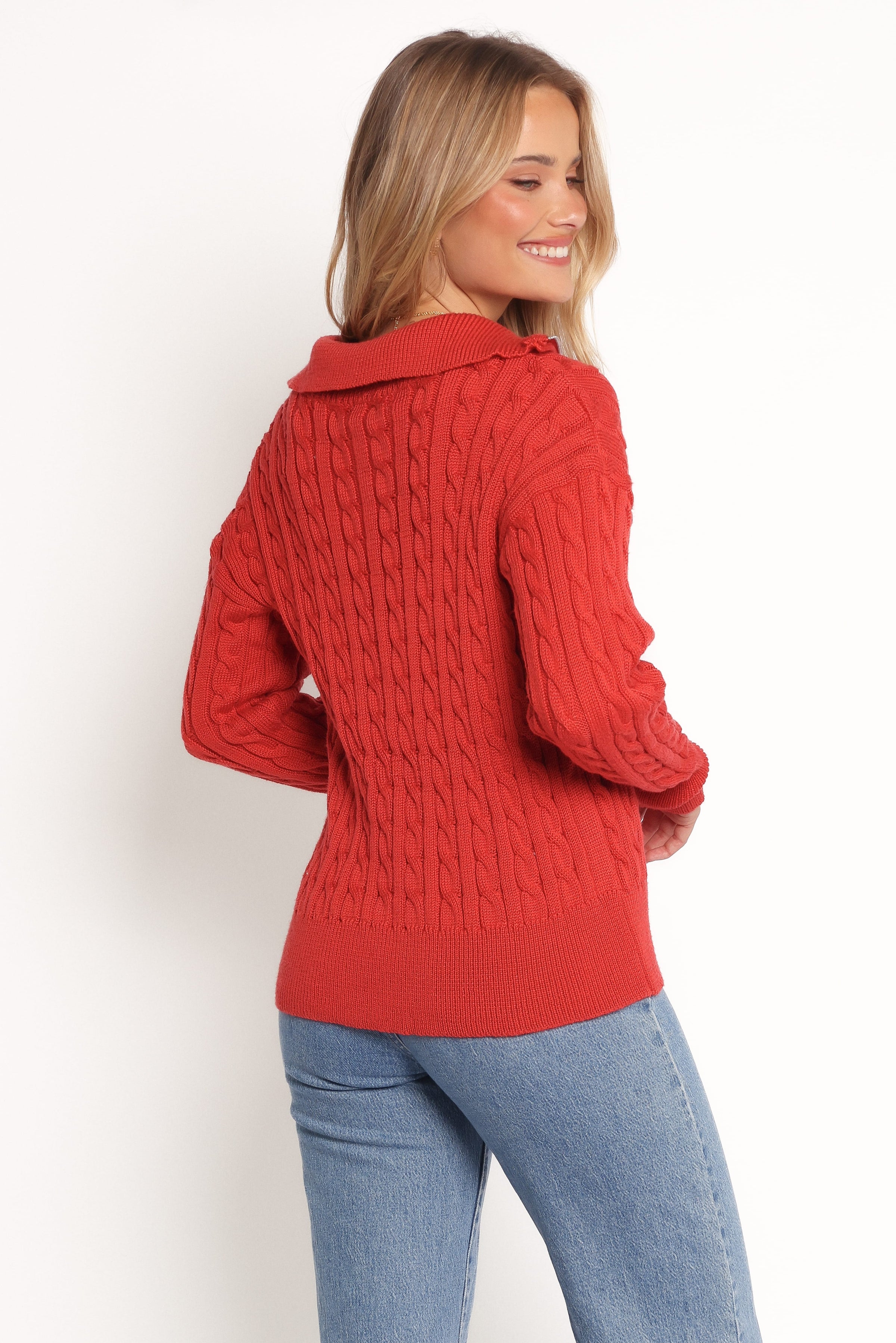 Petal and Pup USA KNITWEAR Frida Quarter Zip Knit Sweater - Red