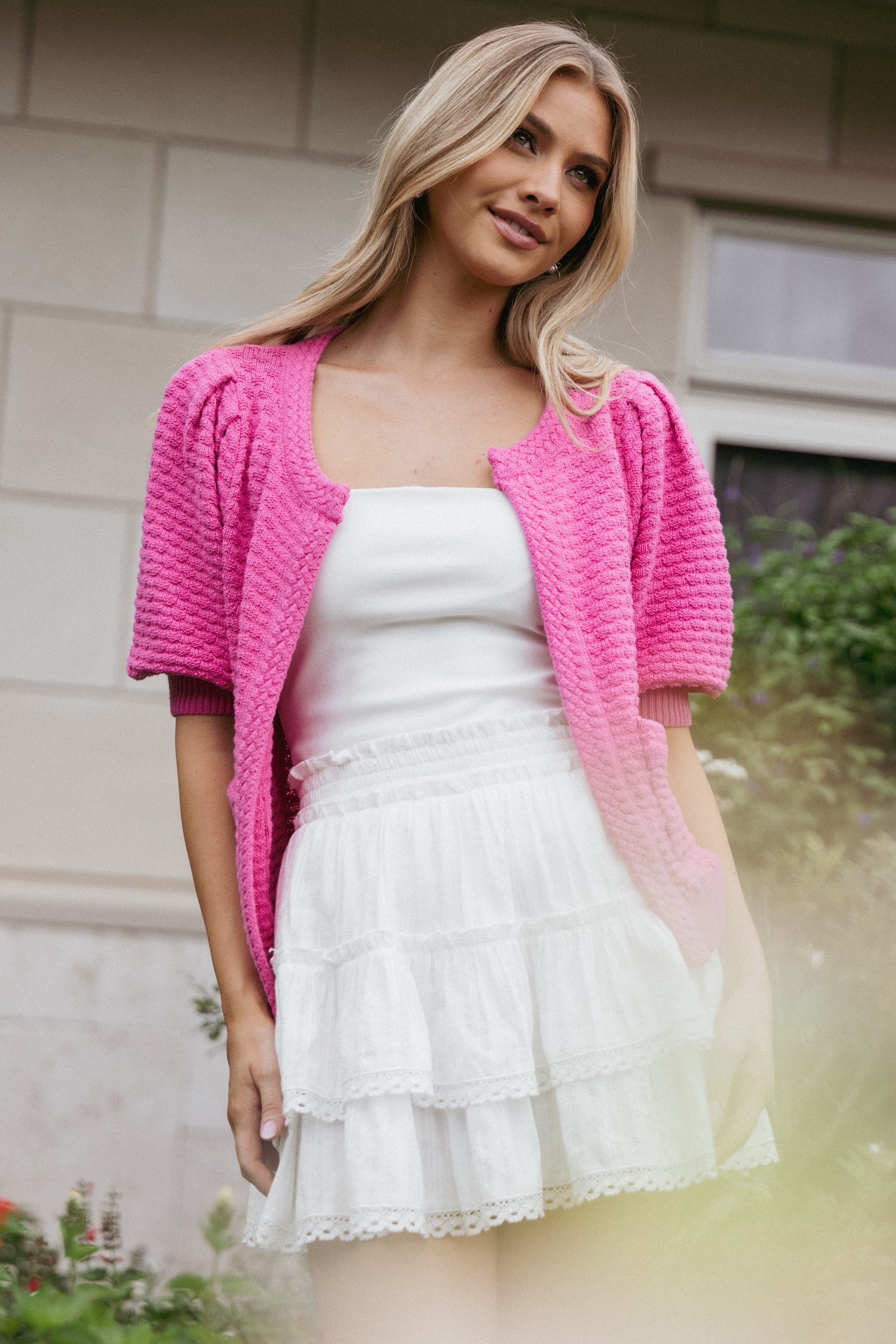 Petal and Pup USA KNITWEAR Greer Quarter Sleeve Cardigan - Hot Pink