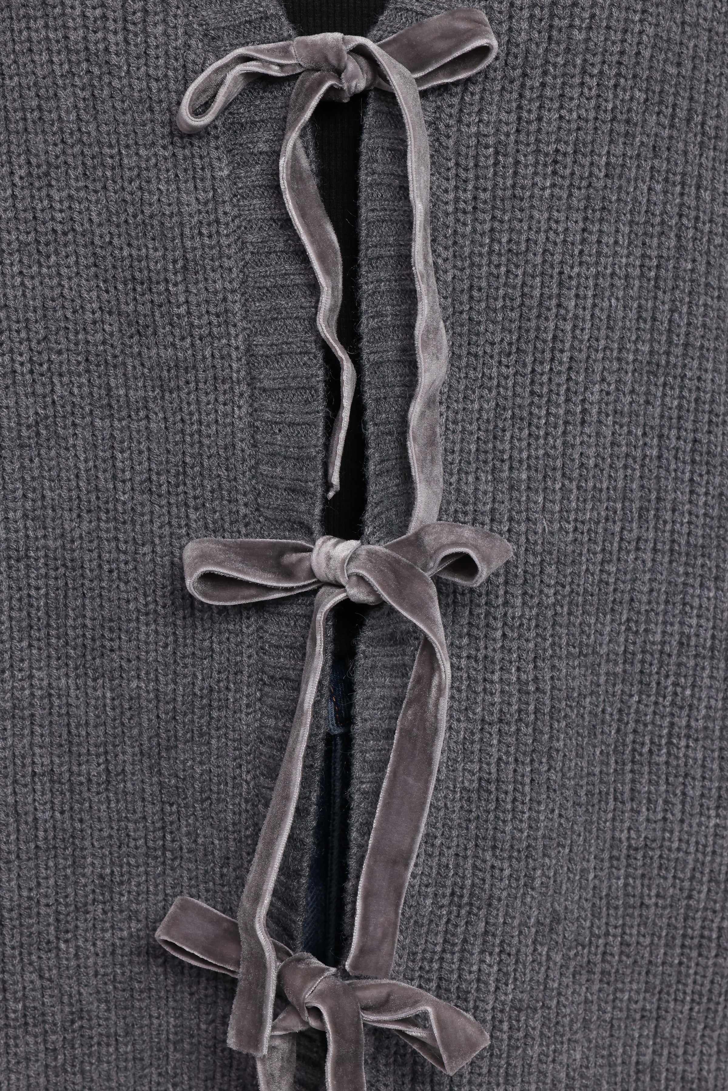 Petal and Pup USA KNITWEAR Hammond Tie Up Cardigan - Grey