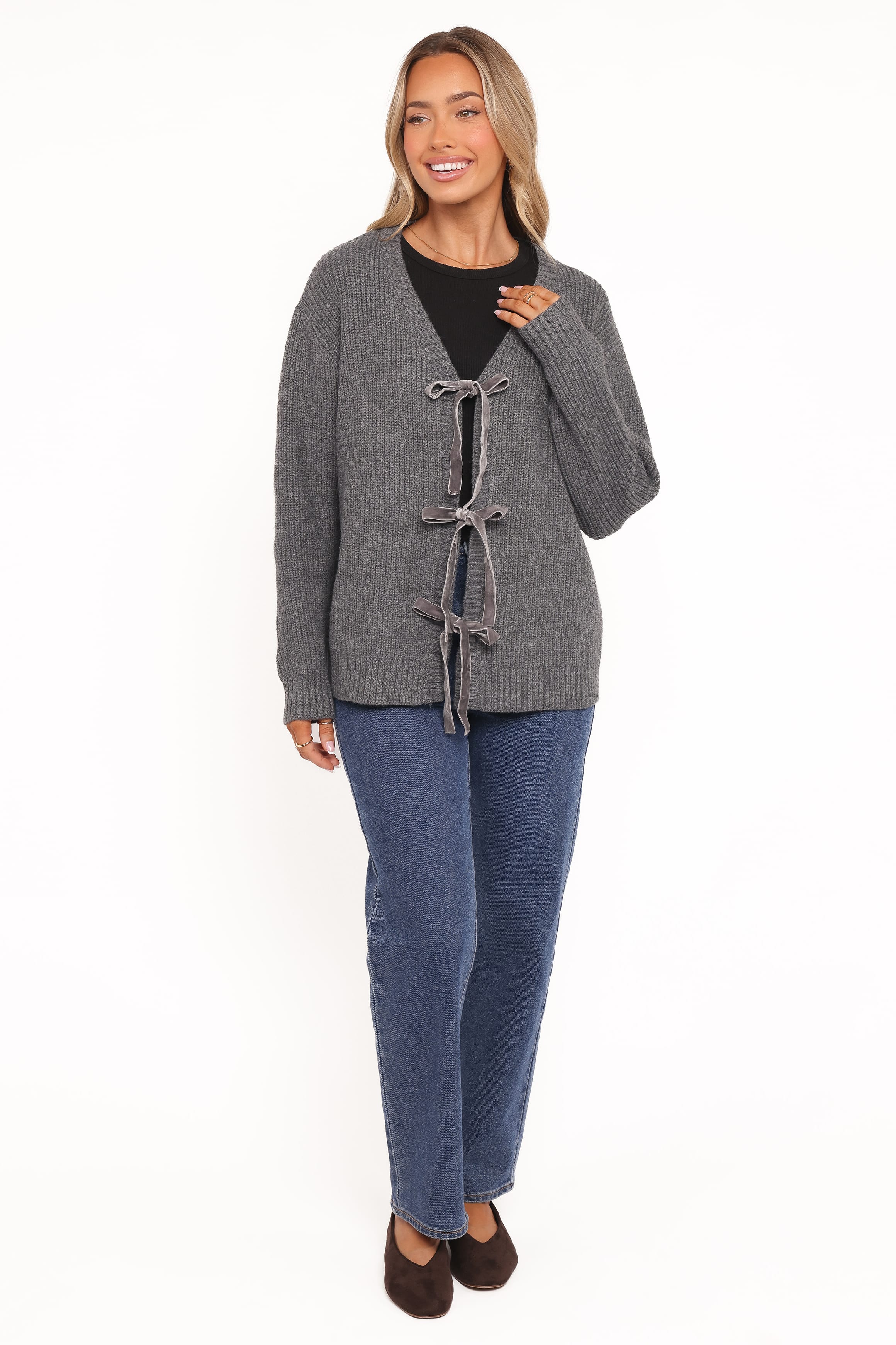 Petal and Pup USA KNITWEAR Hammond Tie Up Cardigan - Grey