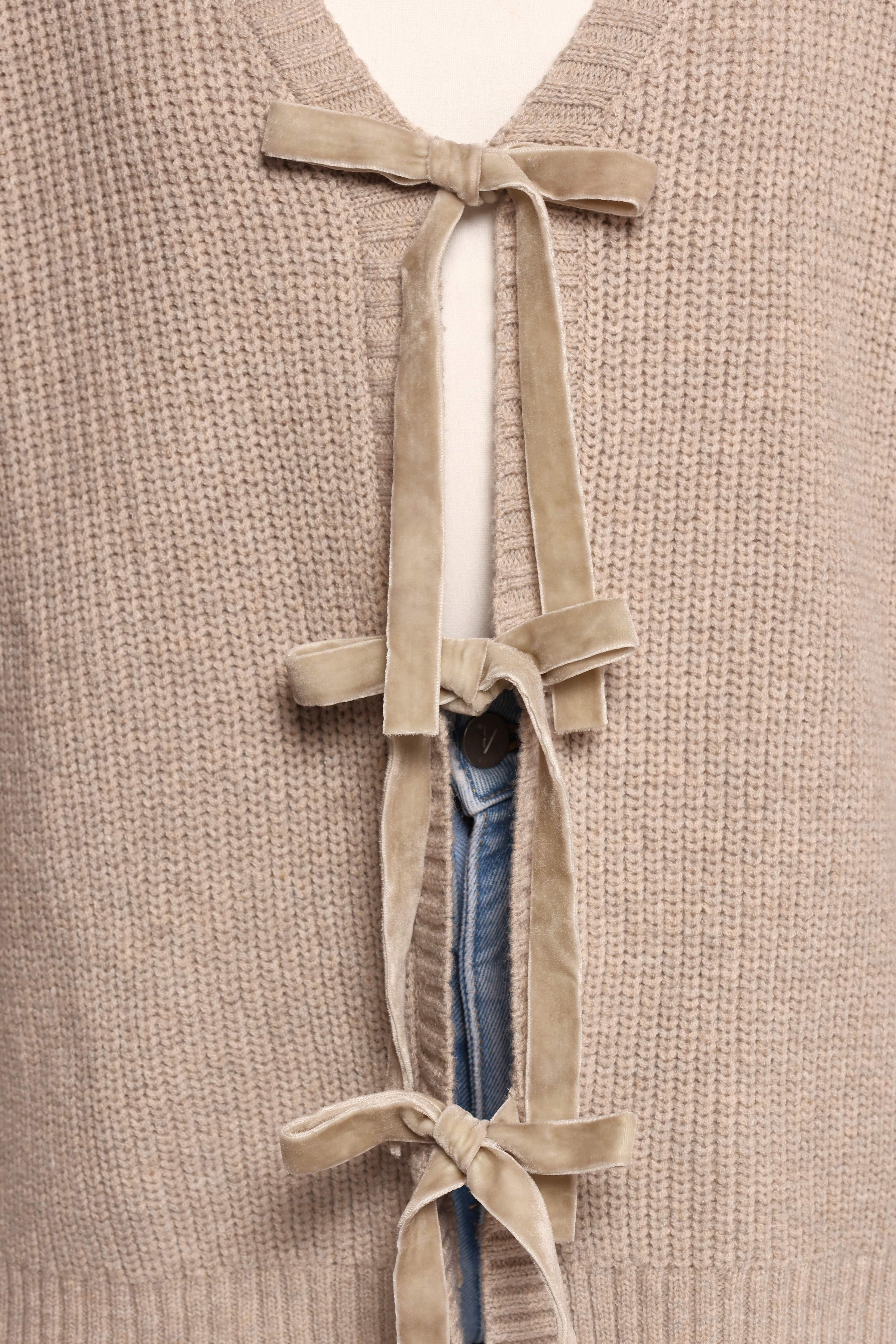 Petal and Pup USA KNITWEAR Hammond Tie Up Cardigan - Taupe