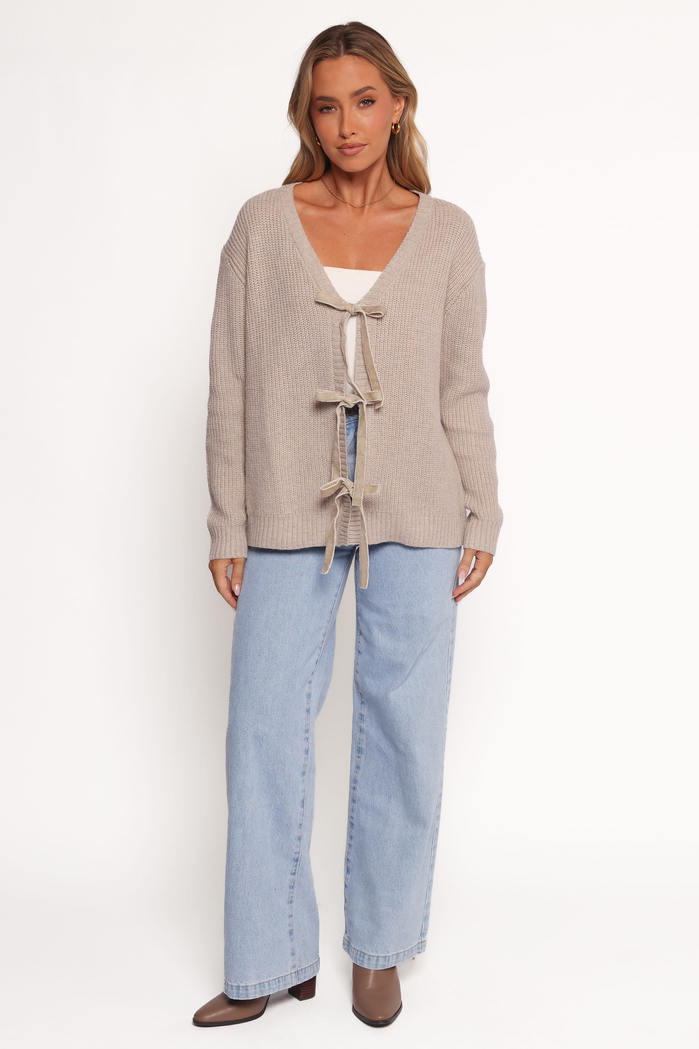 Petal and Pup USA KNITWEAR Hammond Tie Up Cardigan - Taupe