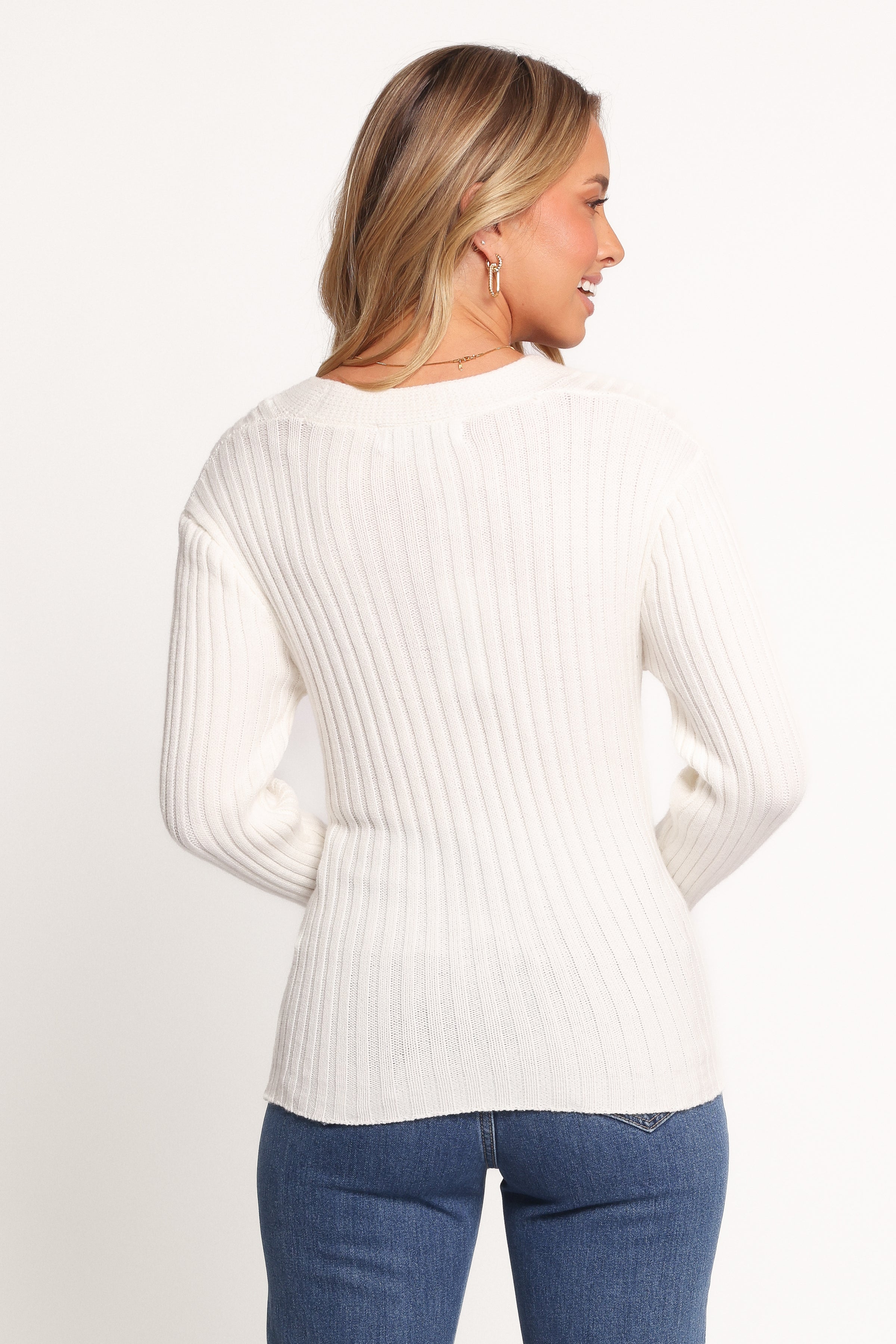 Petal and Pup USA KNITWEAR Hannon Ribbed Crossover Knit Sweater - White