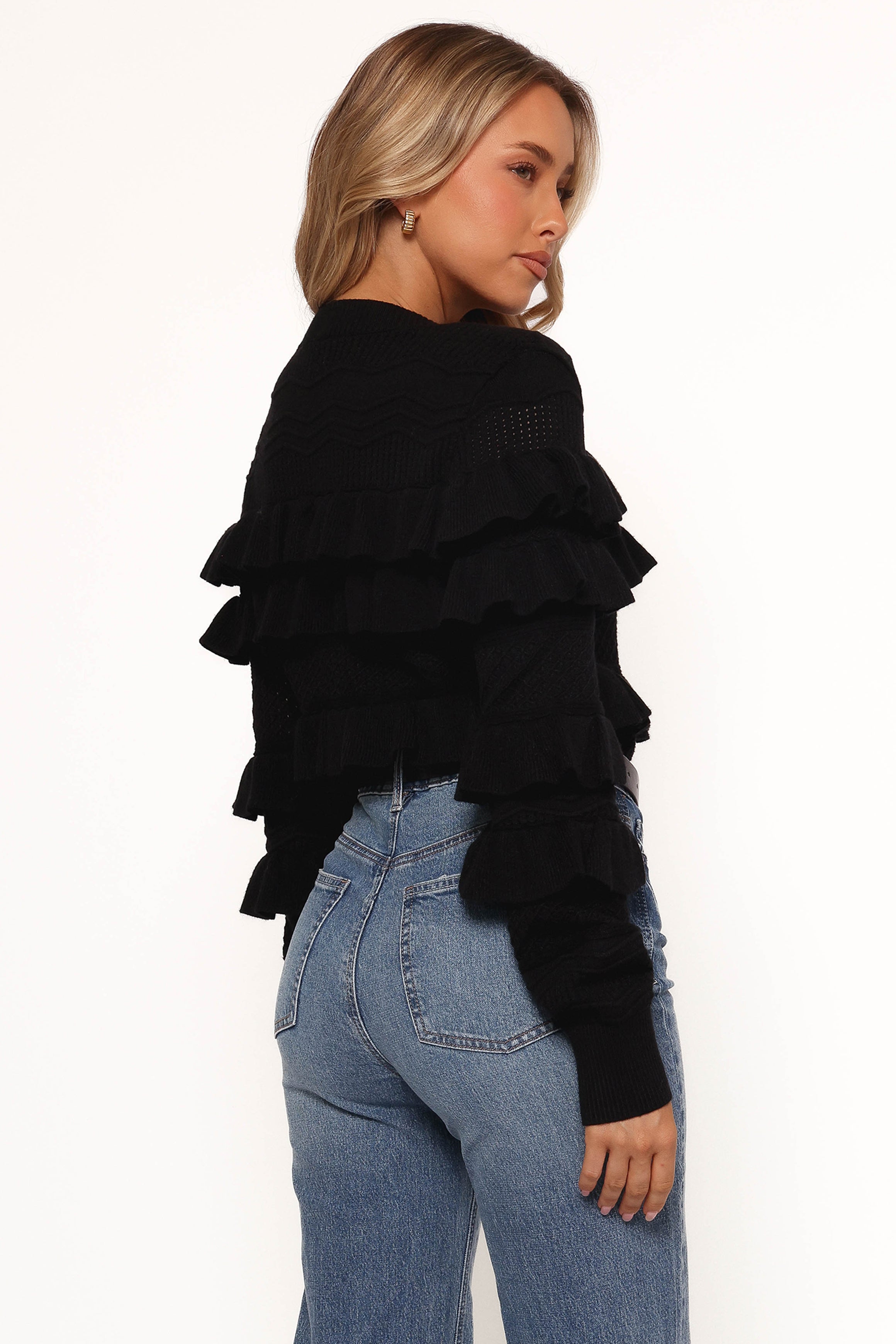 Petal and Pup USA KNITWEAR Hayworth Ruffle detail Cardigan - Black