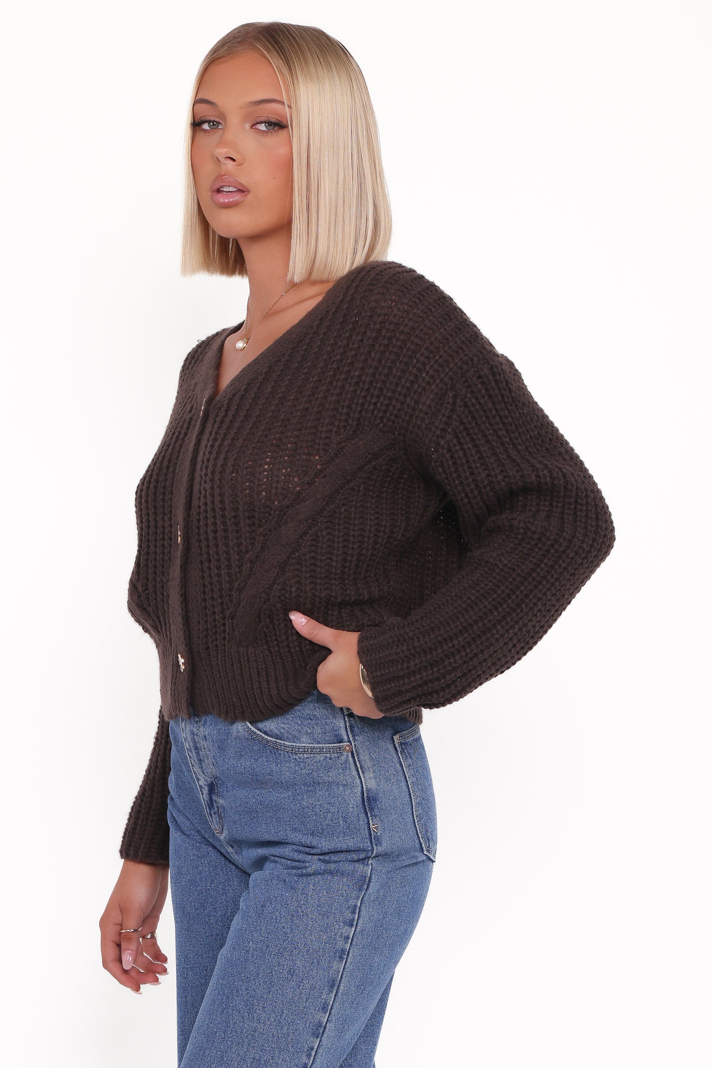 Petal and Pup USA KNITWEAR Henderson Thick Knit Cardigan - Brown