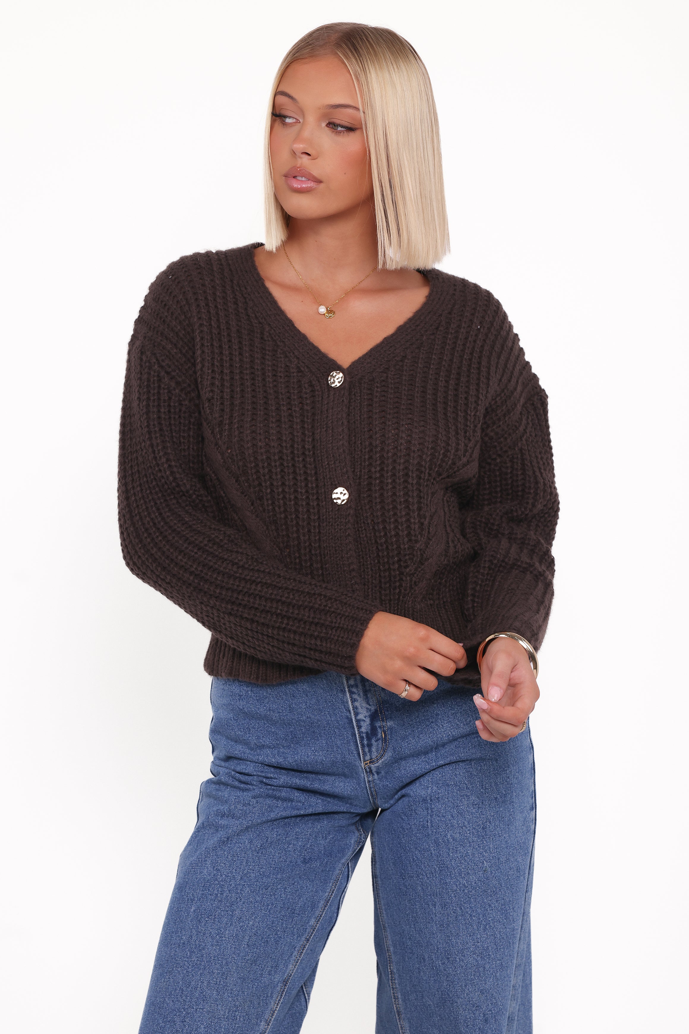 Petal and Pup USA KNITWEAR Henderson Thick Knit Cardigan - Brown