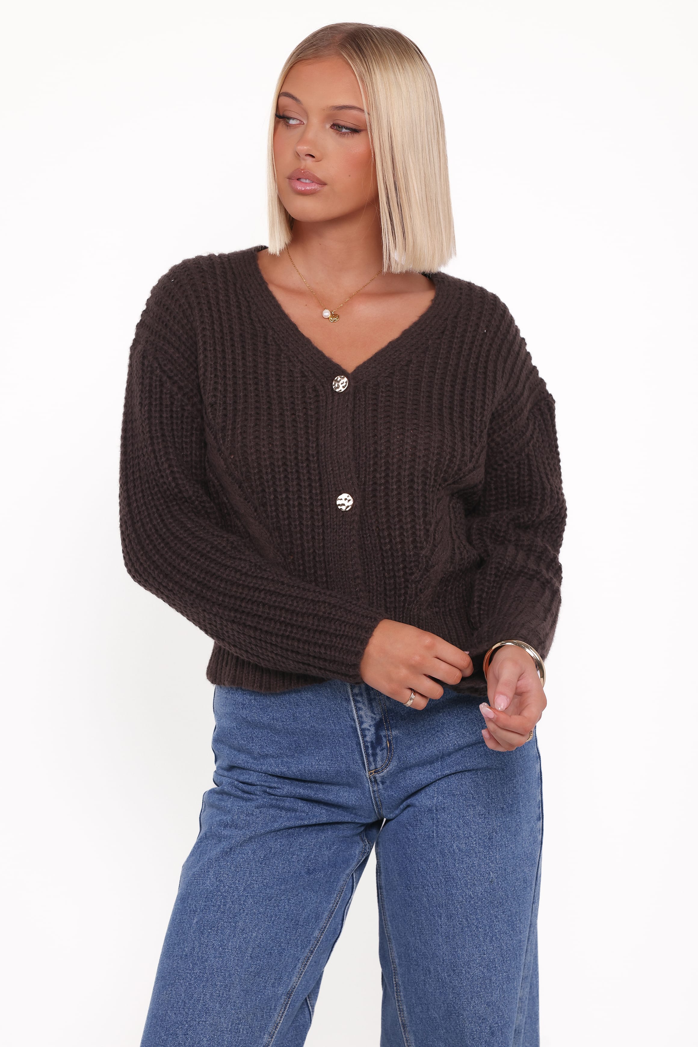 Petal and Pup USA KNITWEAR Henderson Thick Knit Cardigan - Brown