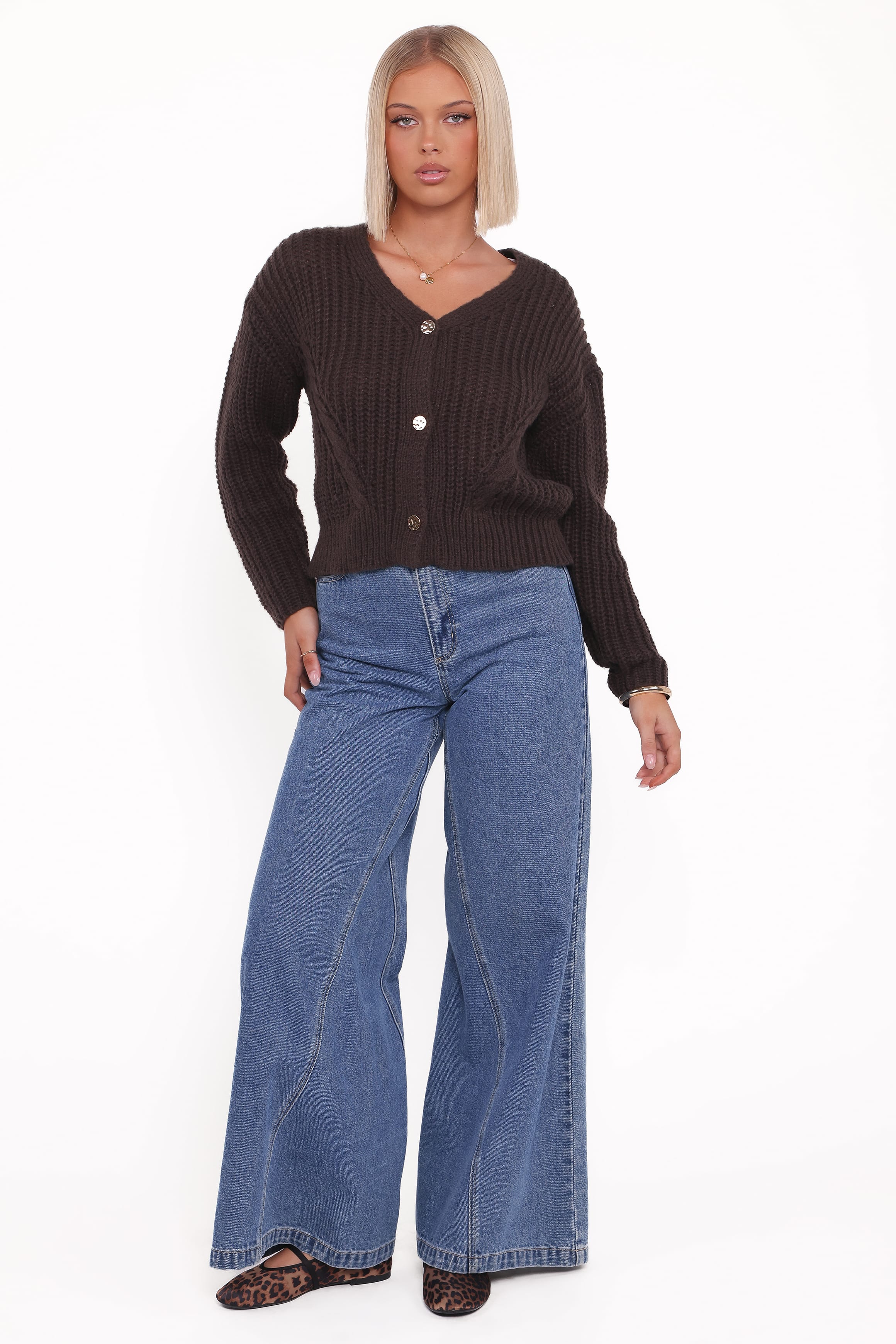 Petal and Pup USA KNITWEAR Henderson Thick Knit Cardigan - Brown