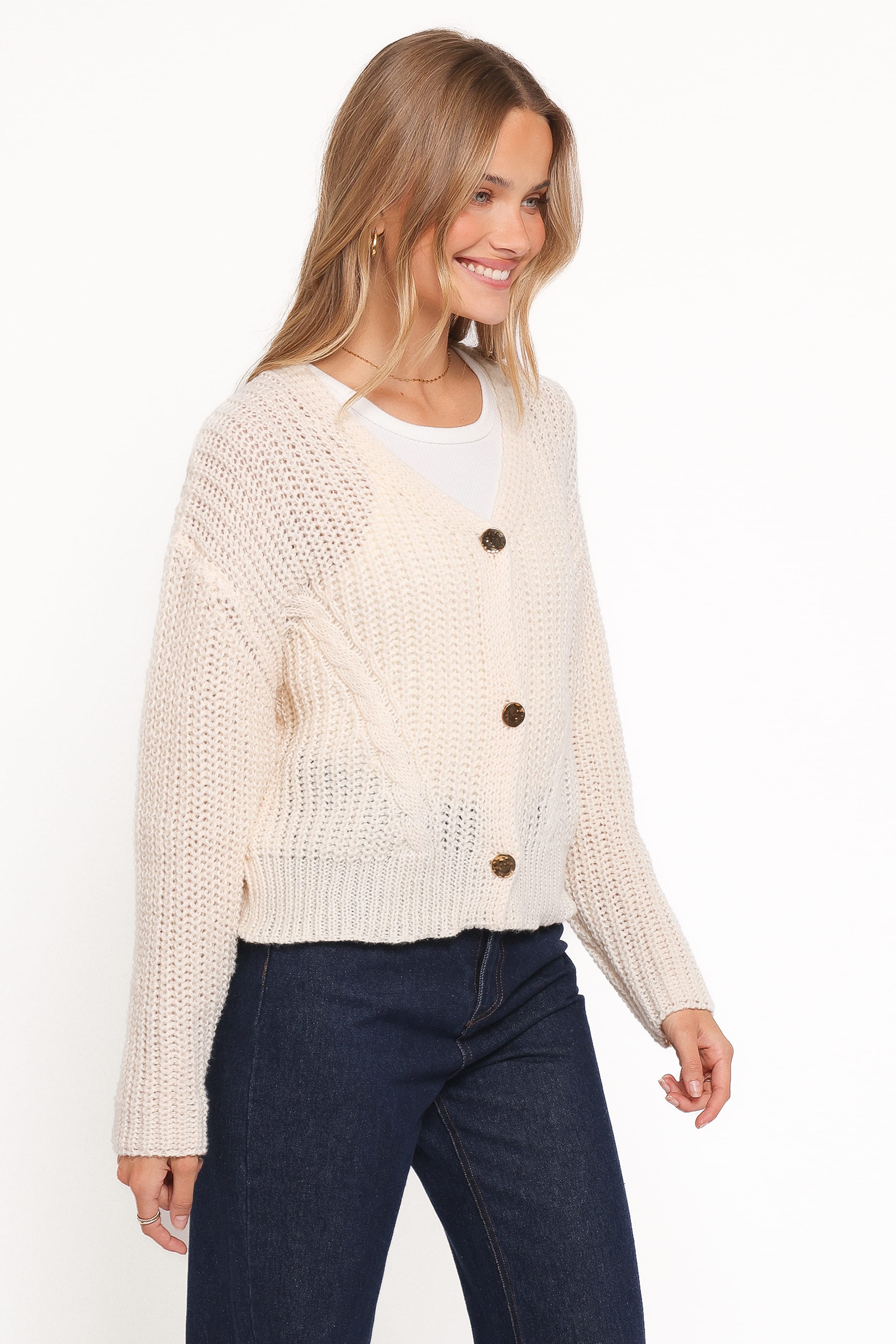 Petal and Pup USA KNITWEAR Henderson Thick Knit Cardigan - Cream