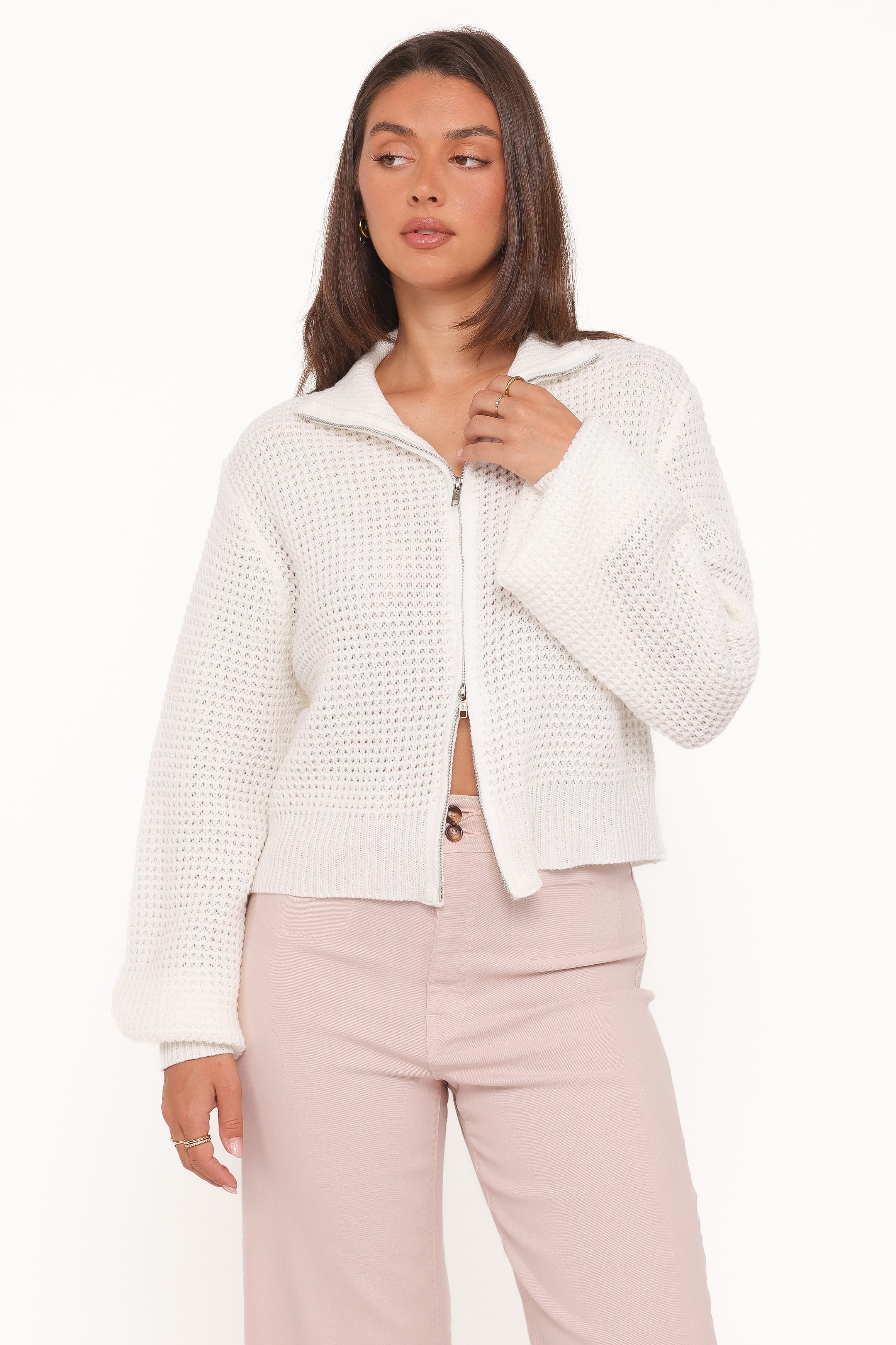 Petal and Pup USA KNITWEAR Inara Zip Cardigan - Cream