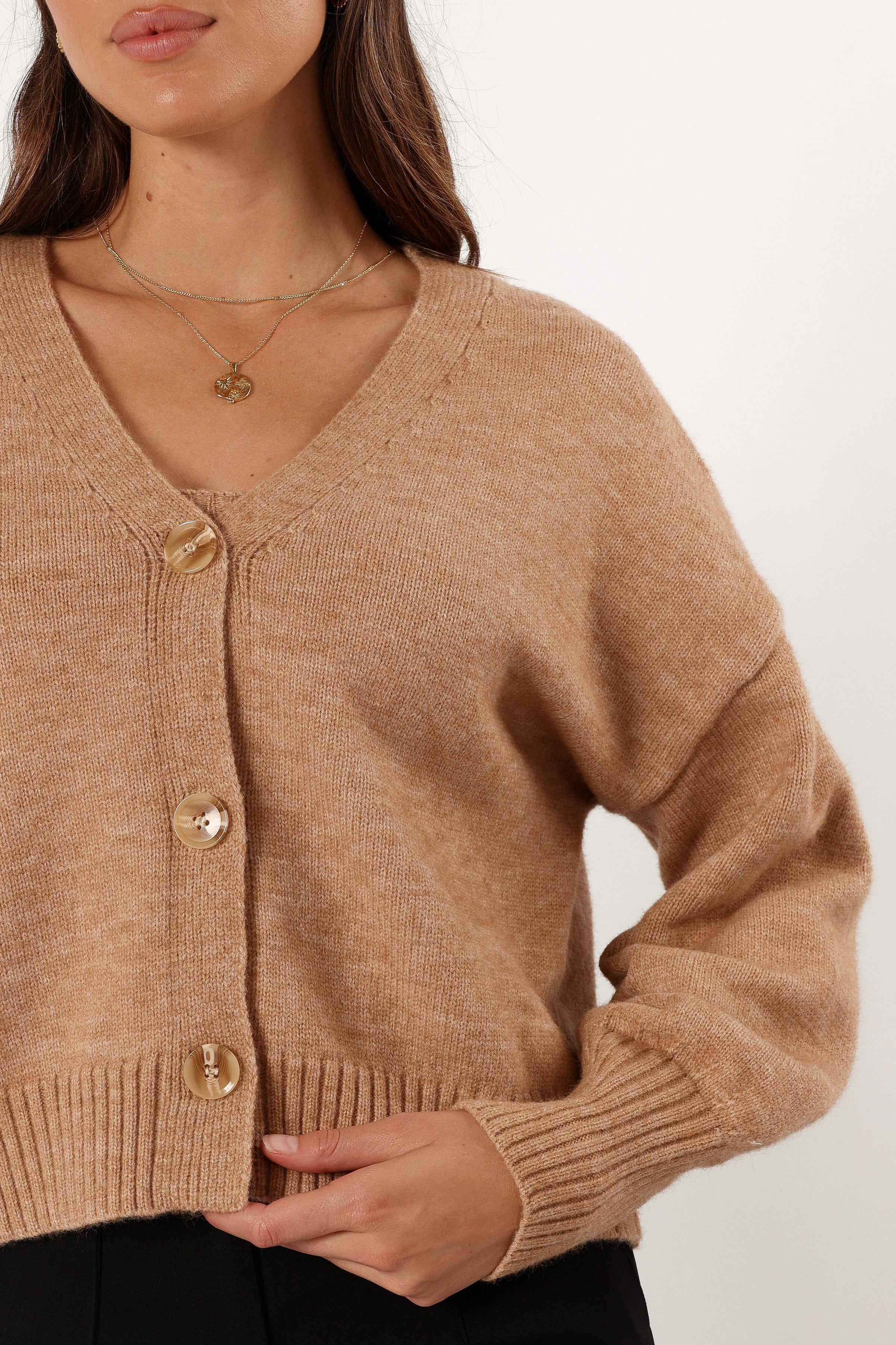 Petal and Pup USA KNITWEAR Isabel Button Front Cardigan - Beige