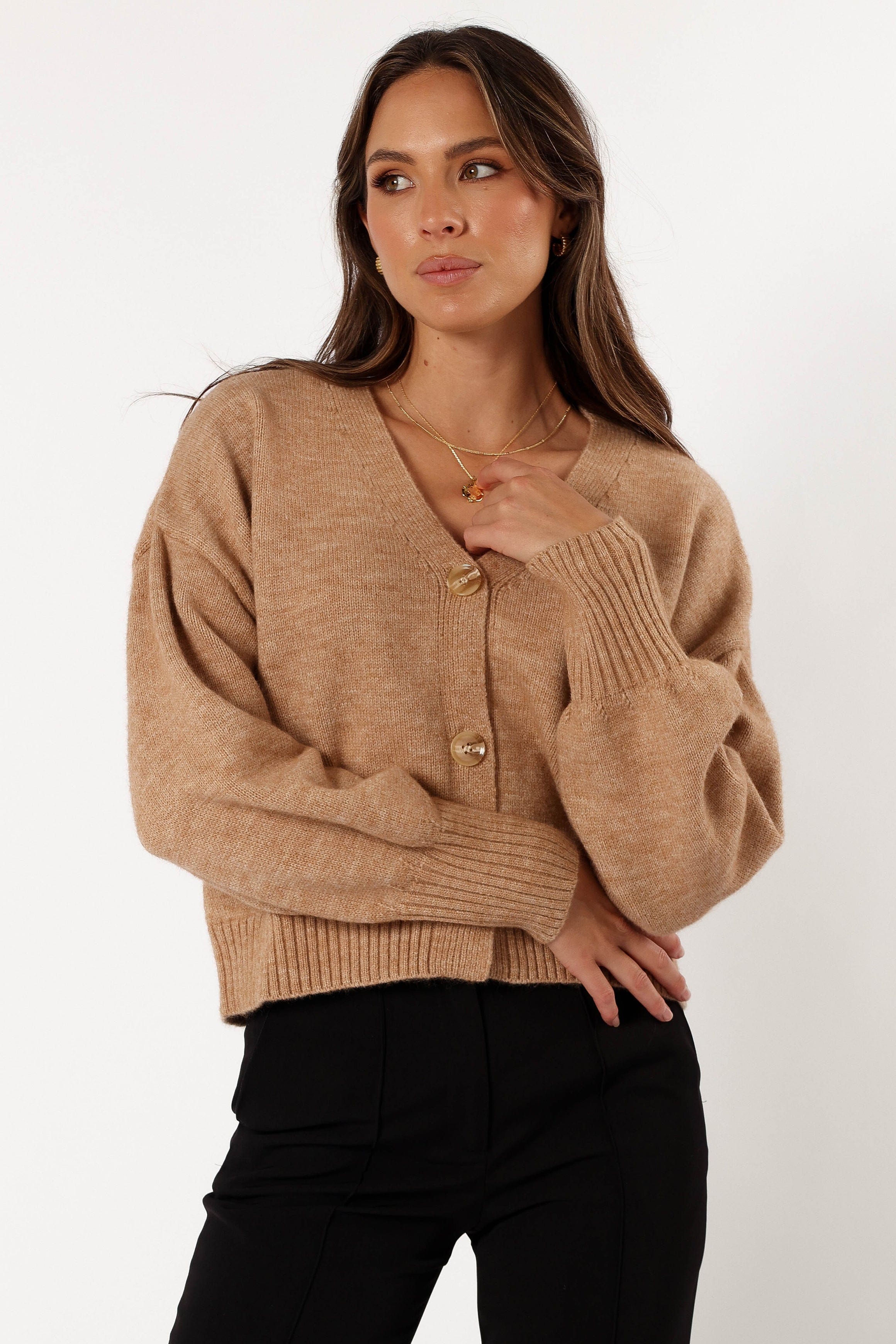 Petal and Pup USA KNITWEAR Isabel Button Front Cardigan - Beige