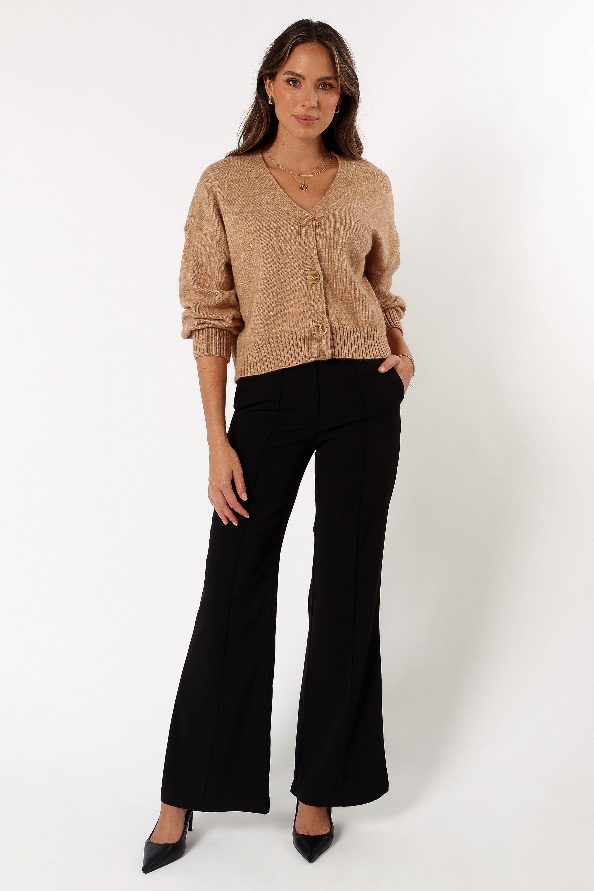 Petal and Pup USA KNITWEAR Isabel Button Front Cardigan - Beige