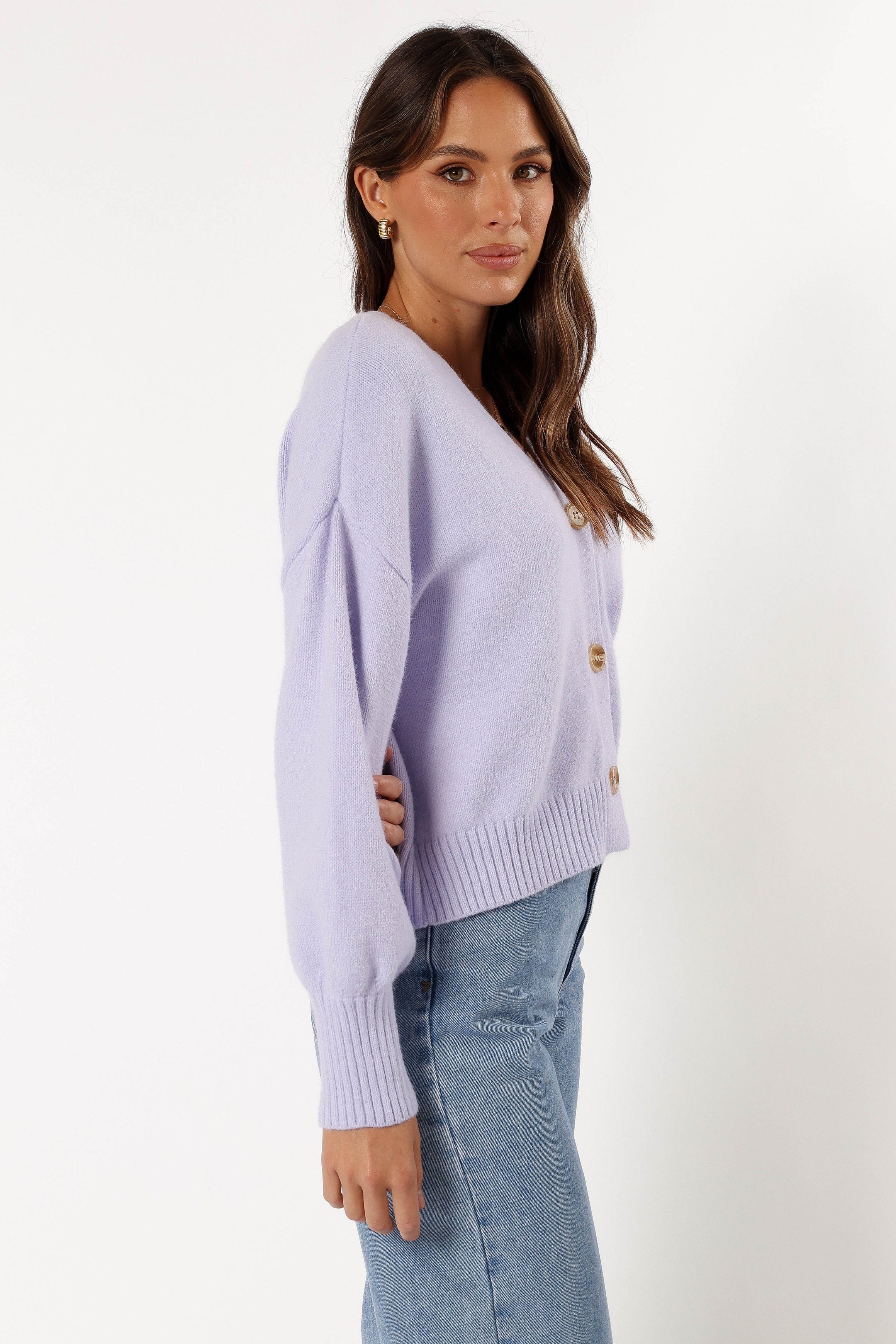 Petal and Pup USA KNITWEAR Isabel Button Front Cardigan - Lilac