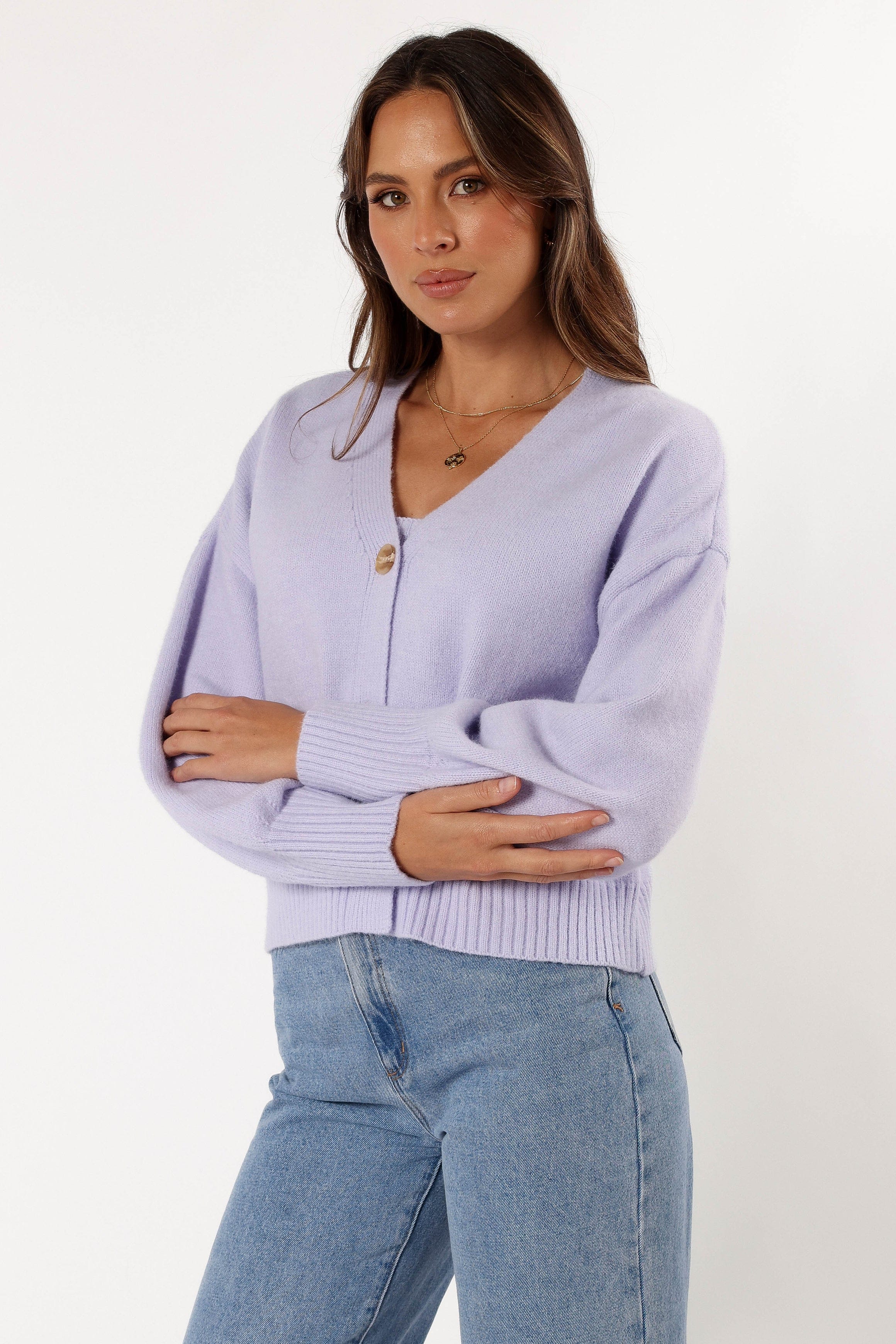 Petal and Pup USA KNITWEAR Isabel Button Front Cardigan - Lilac