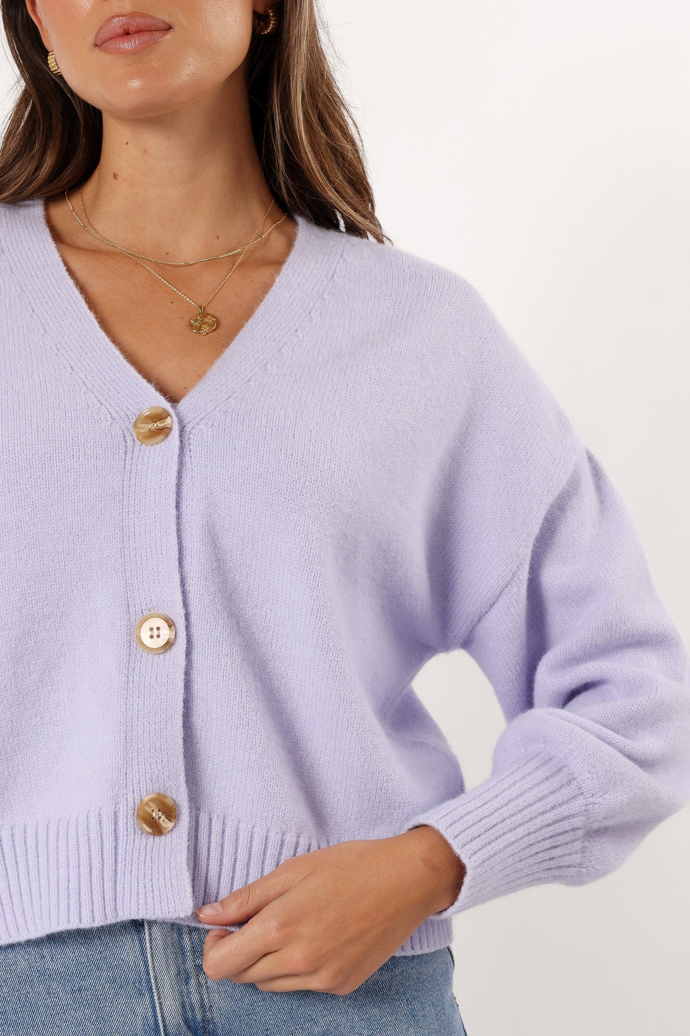 Petal and Pup USA KNITWEAR Isabel Button Front Cardigan - Lilac