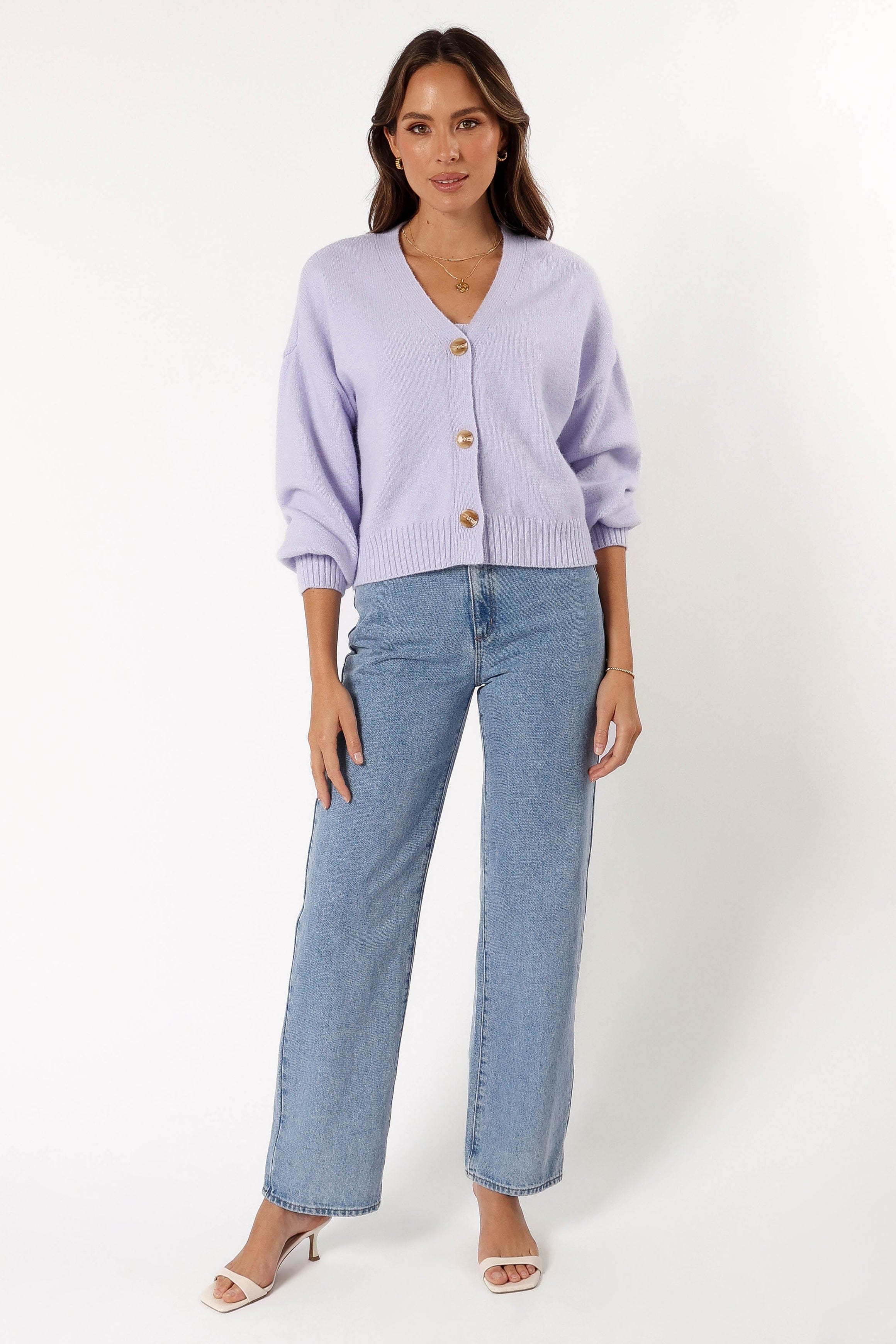Petal and Pup USA KNITWEAR Isabel Button Front Cardigan - Lilac