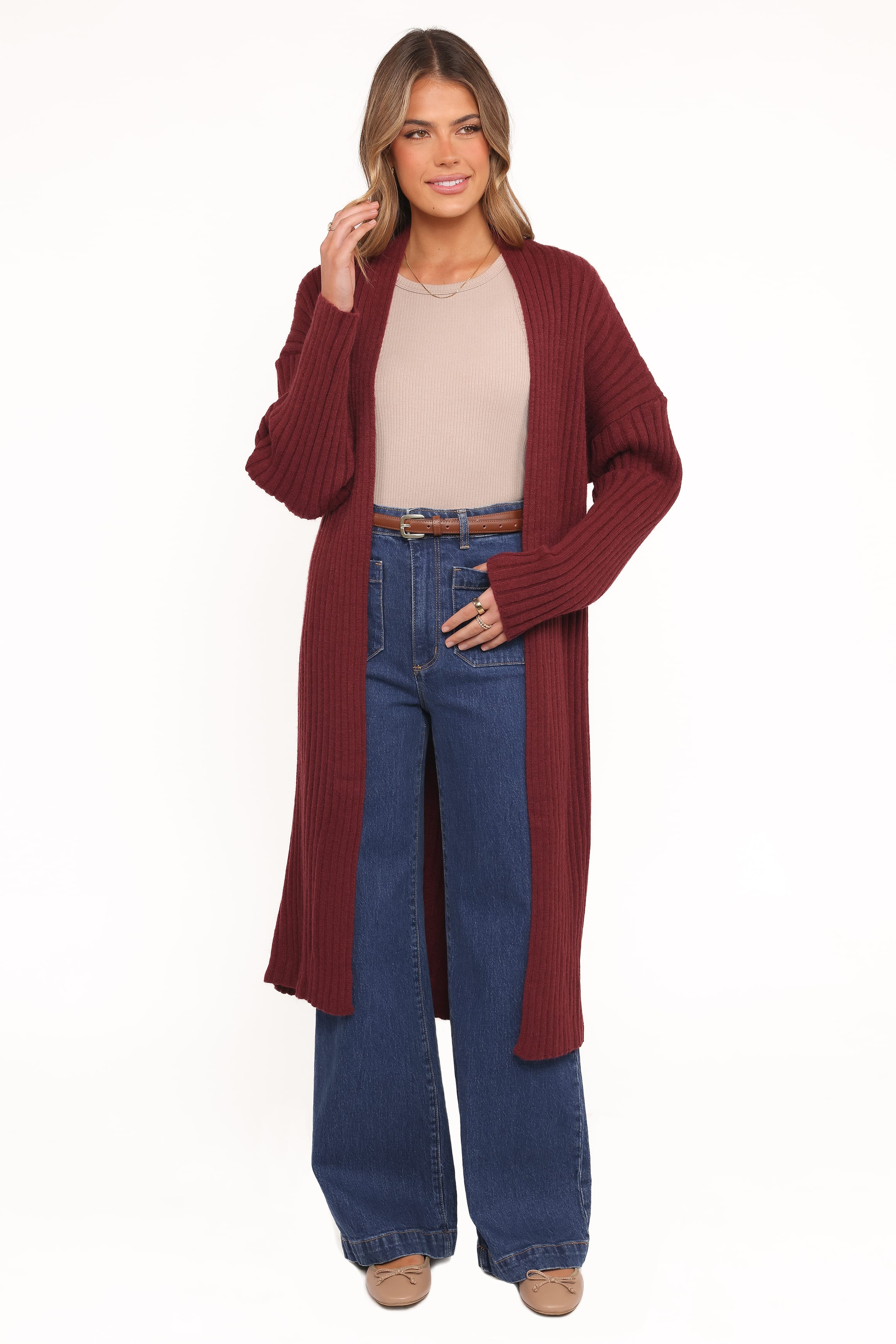 Petal and Pup USA KNITWEAR Jasmia Long Cardigan - Wine