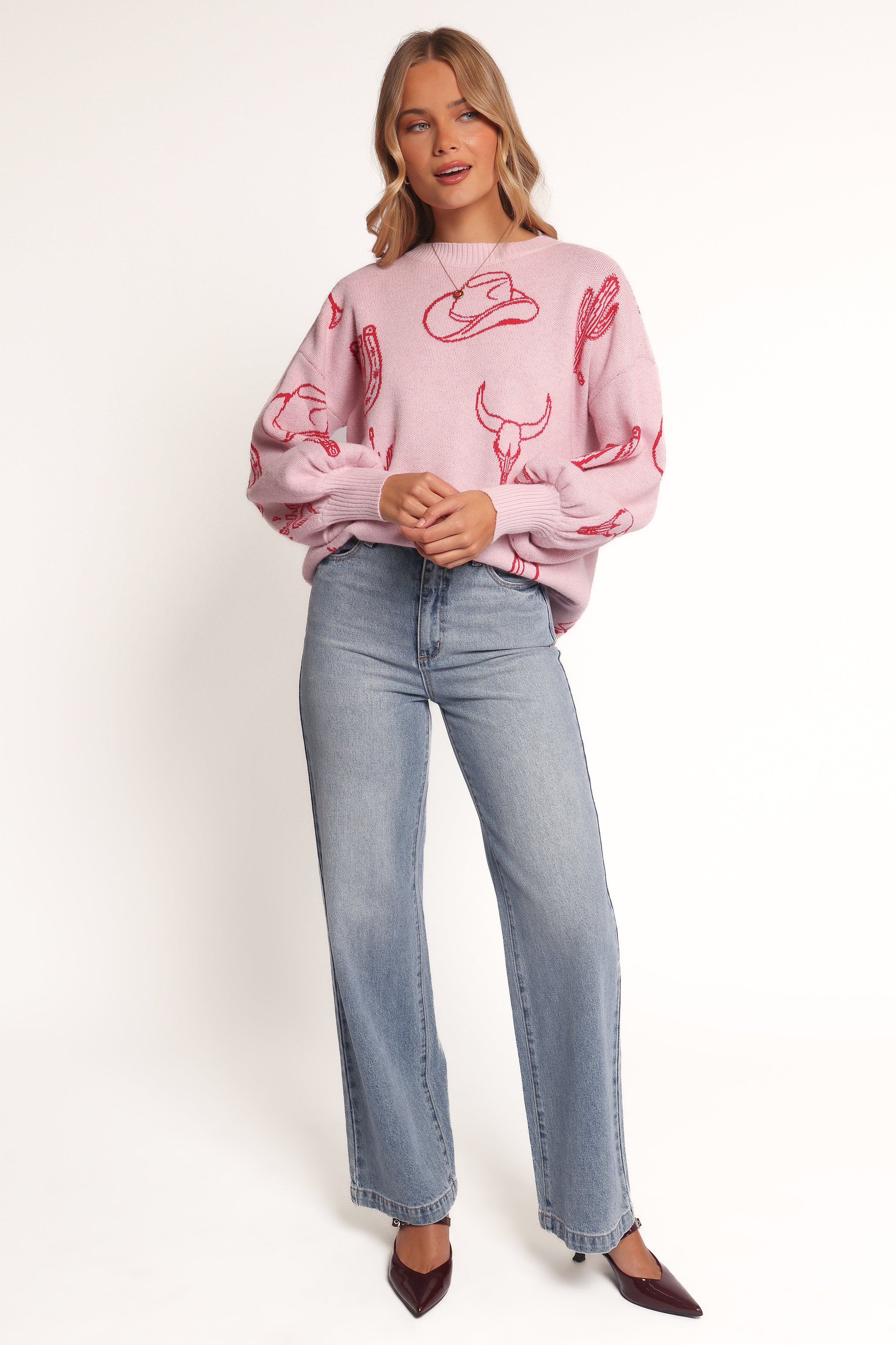 Petal and Pup USA KNITWEAR Jax Western Knit Sweater - Pink