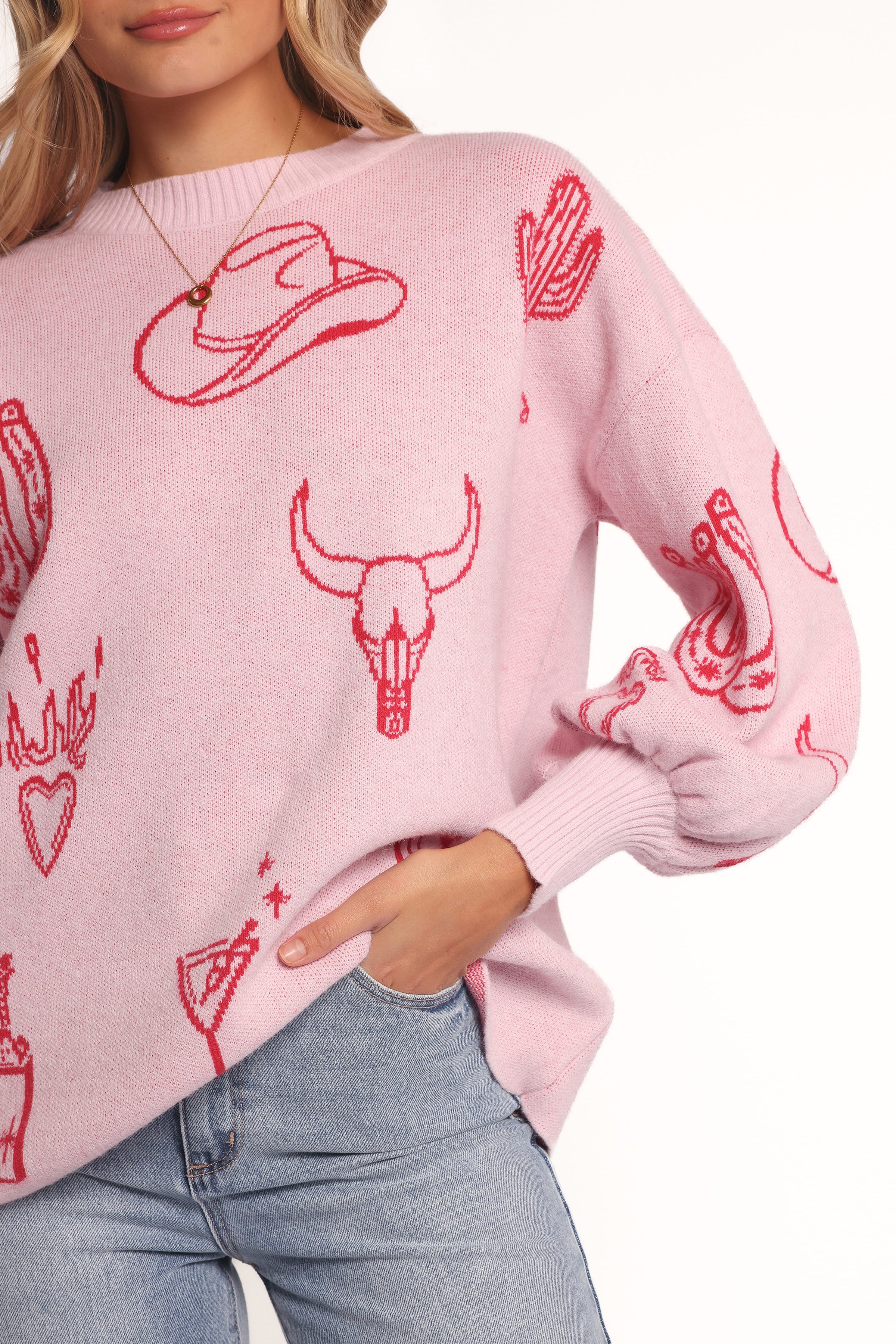 Petal and Pup USA KNITWEAR Jax Western Knit Sweater - Pink