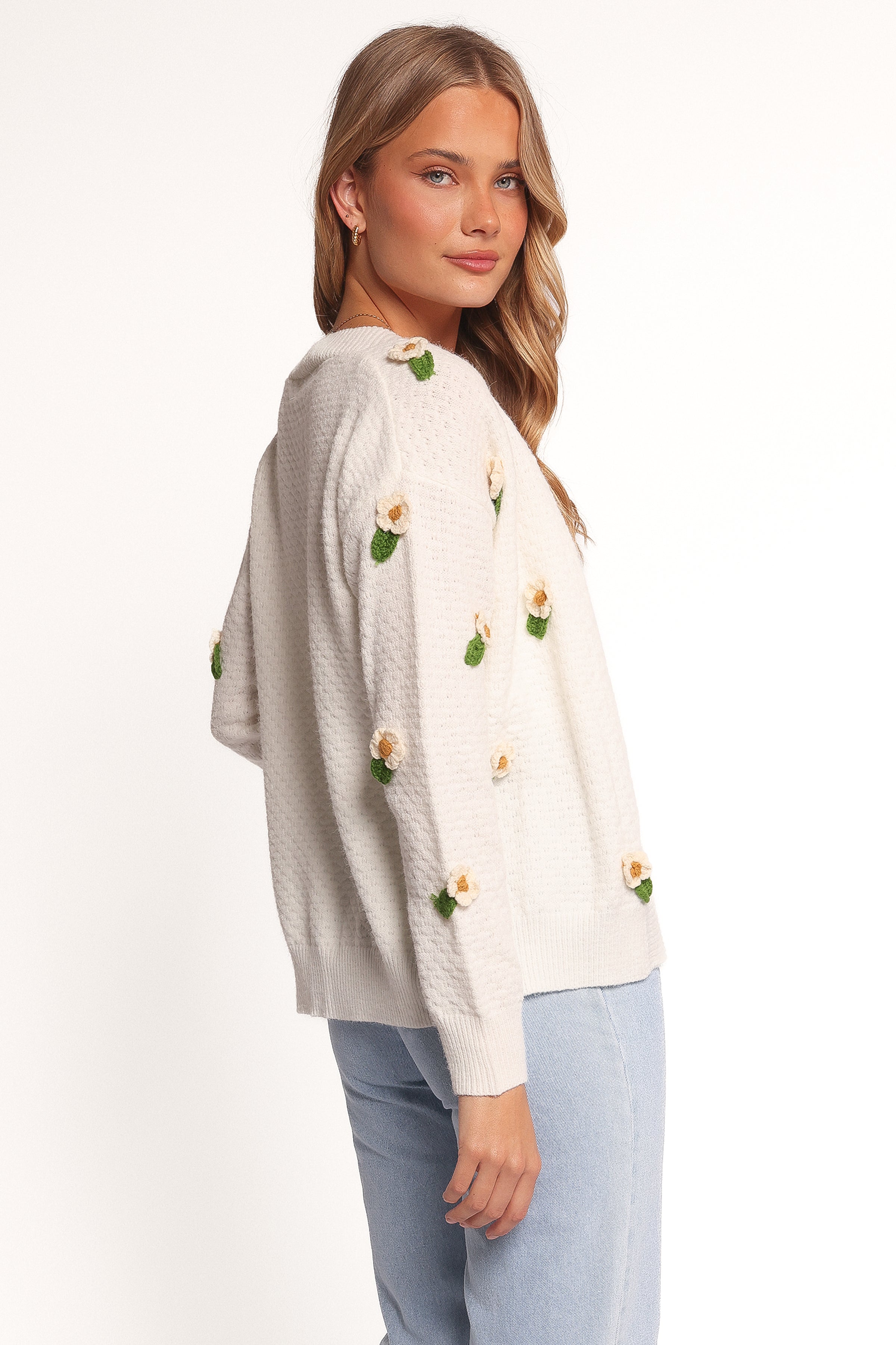 Petal and Pup USA KNITWEAR Jazzie Ditsy Flower Cardigan - White