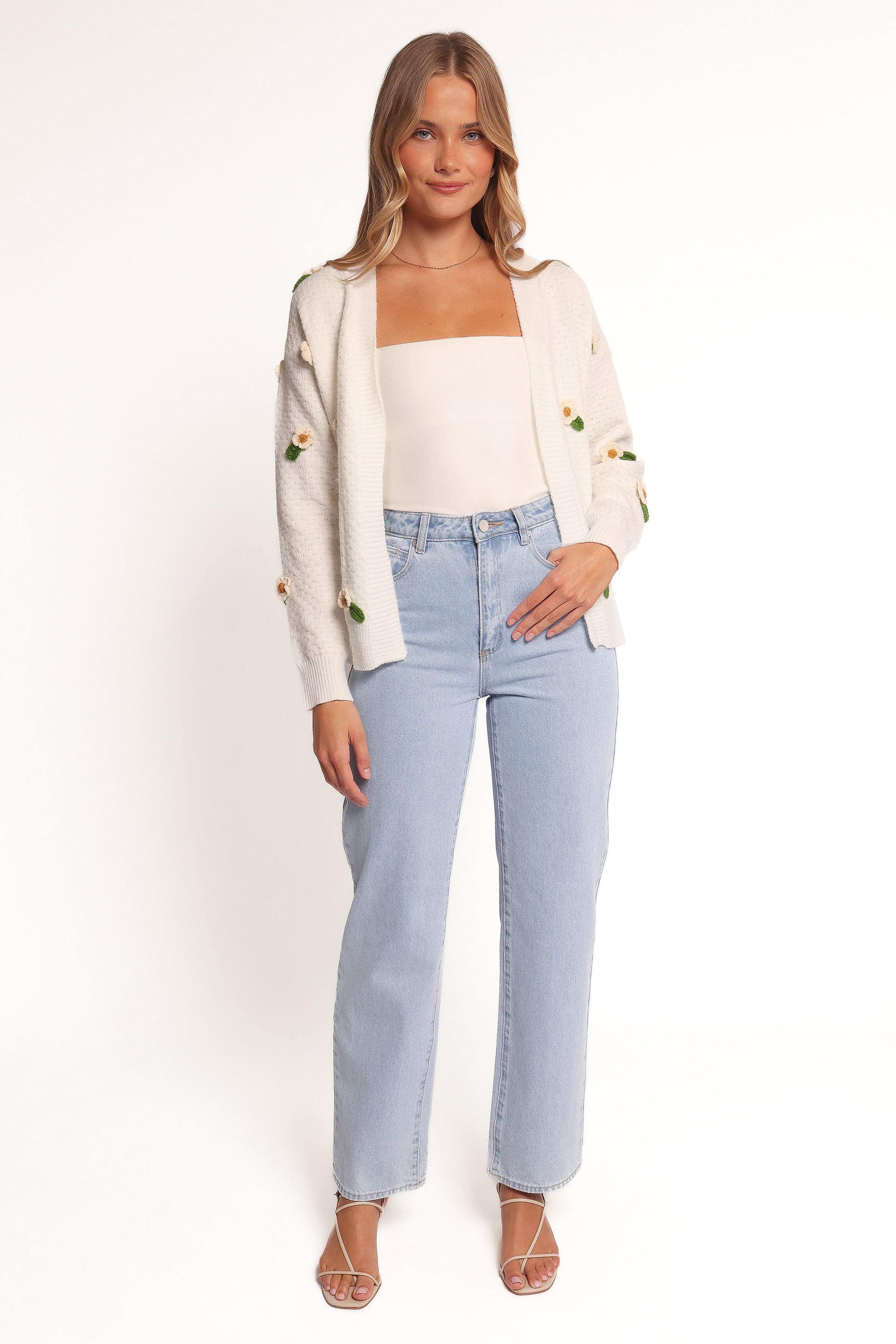 Petal and Pup USA KNITWEAR Jazzie Ditsy Flower Cardigan - White