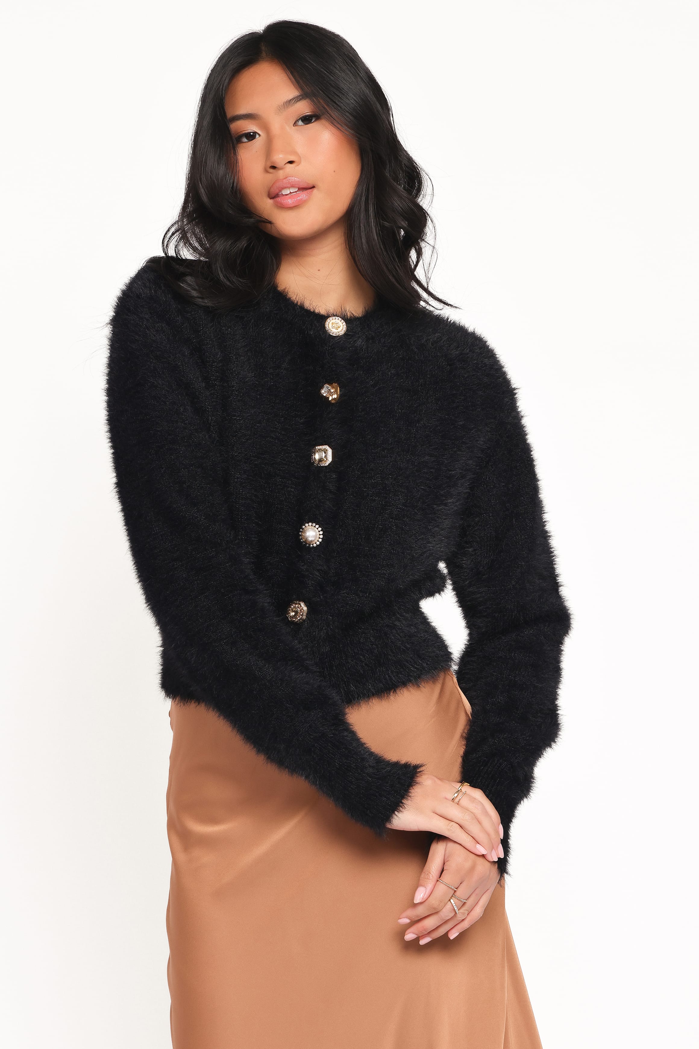 Petal and Pup USA KNITWEAR Jintie Vintage Button Cardigan - Black