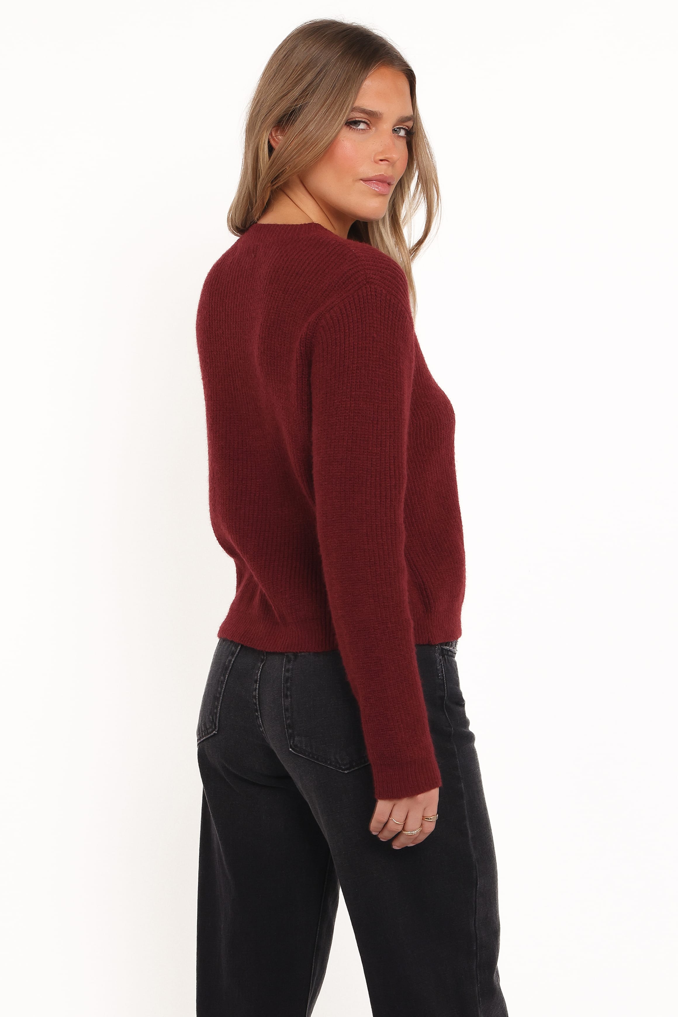 Petal and Pup USA KNITWEAR Jones Rosette Cardigan - Burgundy