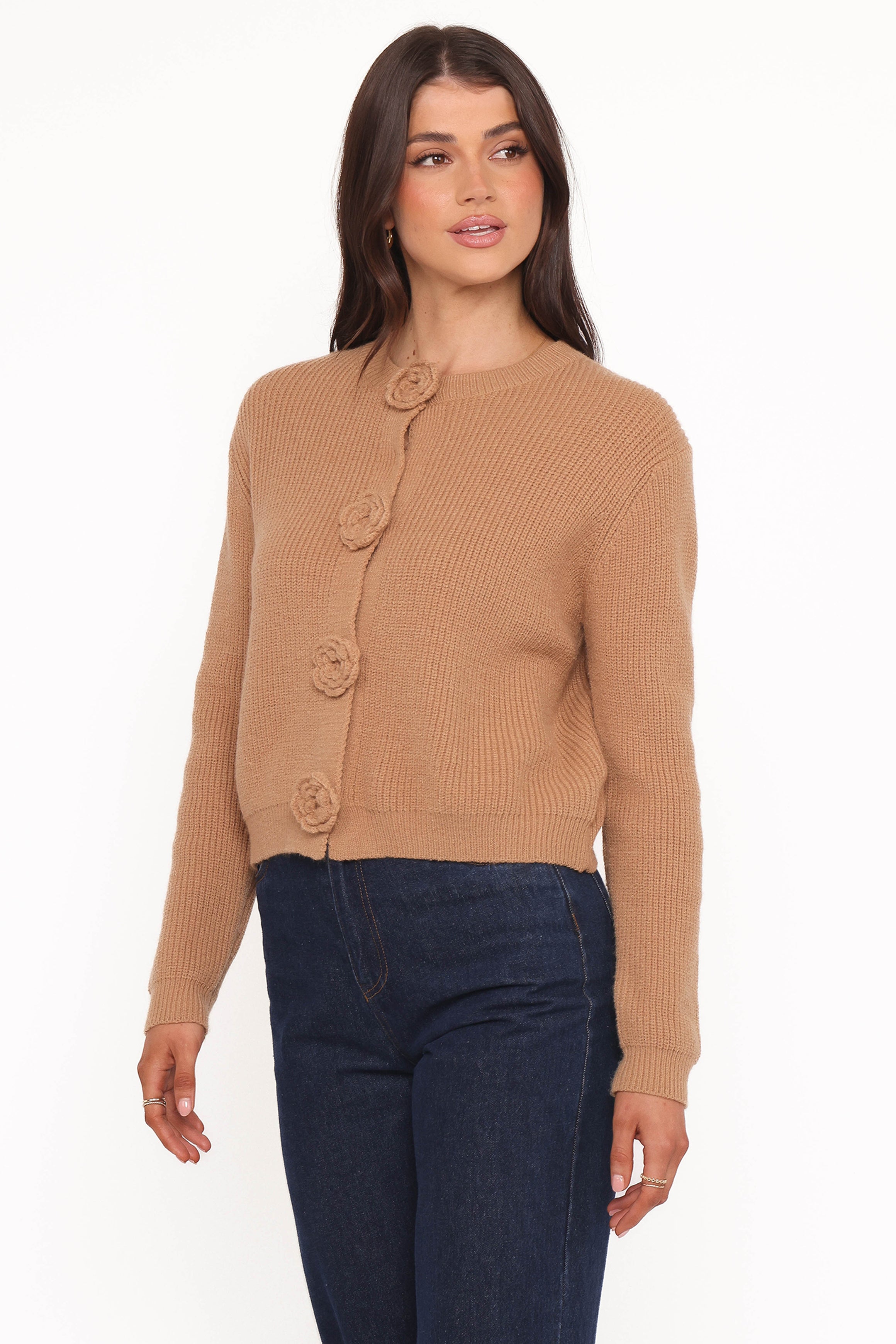 Petal and Pup USA KNITWEAR Jones Rosette Cardigan - Mocha