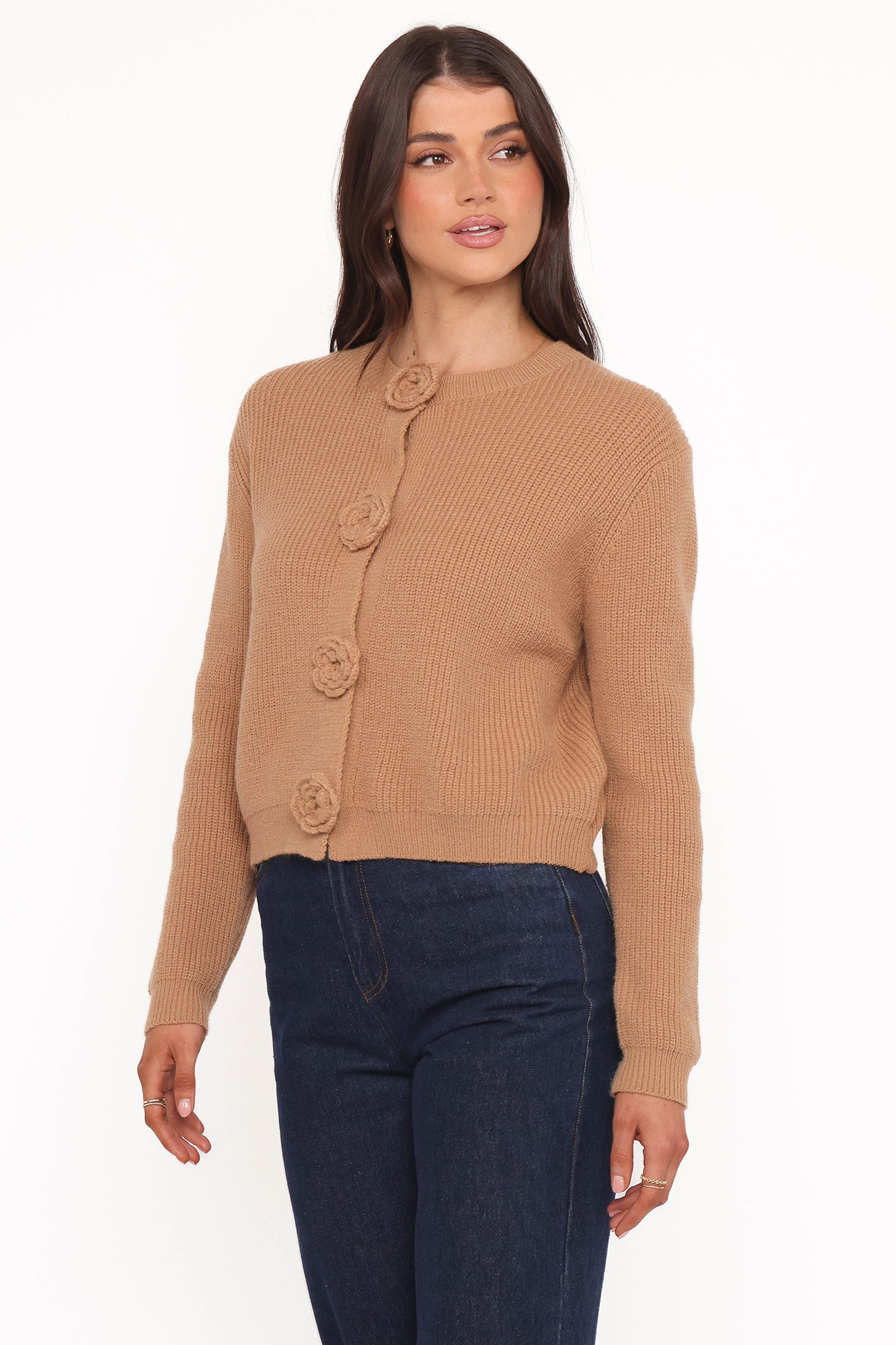 Petal and Pup USA KNITWEAR Jones Rosette Cardigan - Mocha
