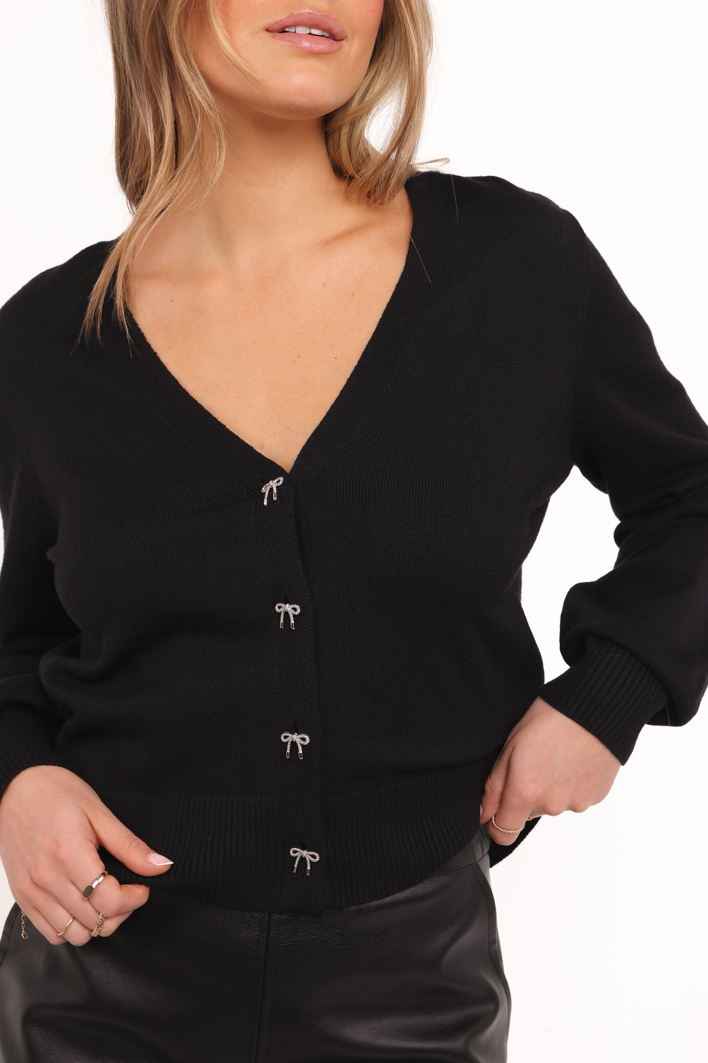 Petal and Pup USA KNITWEAR Josey Bow Button Cardigan - Black