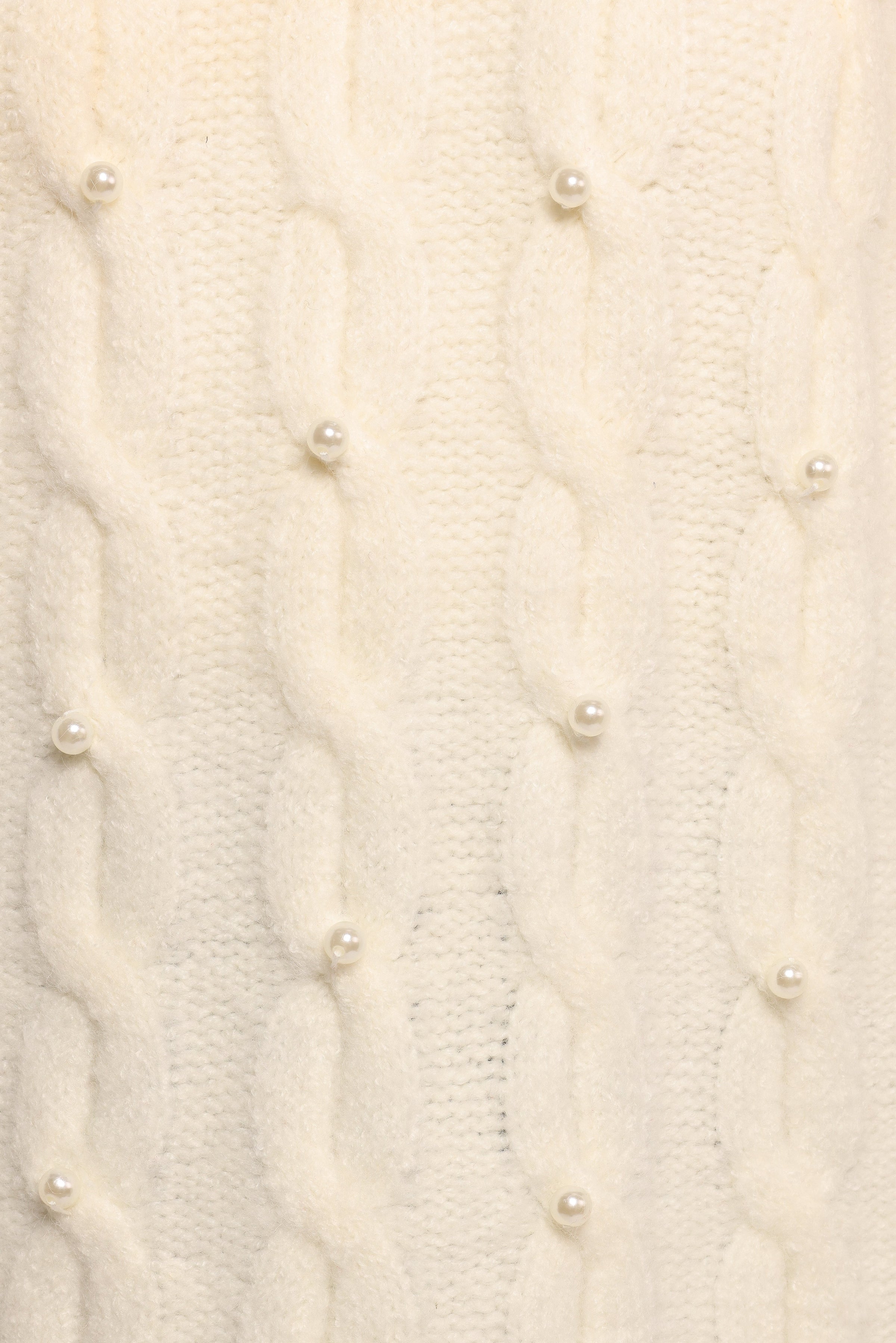 Petal and Pup USA KNITWEAR Kalai Cable Knit Pearl Detail Knit Sweater - Cream