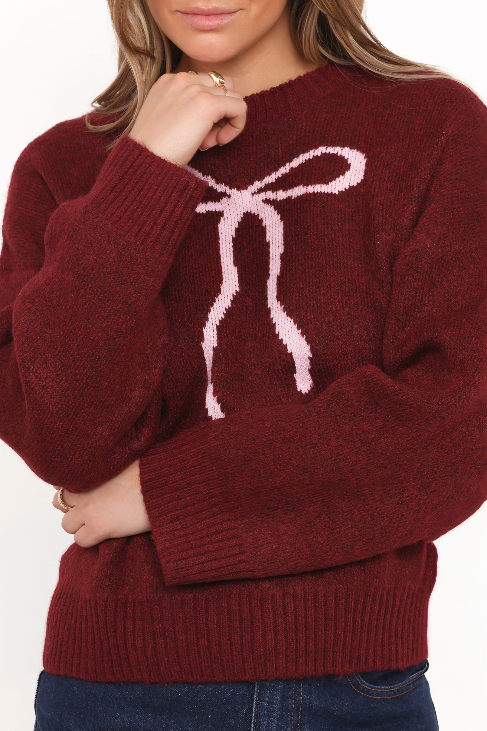 Petal and Pup USA KNITWEAR Kaori Bow Sweater - Burgundy