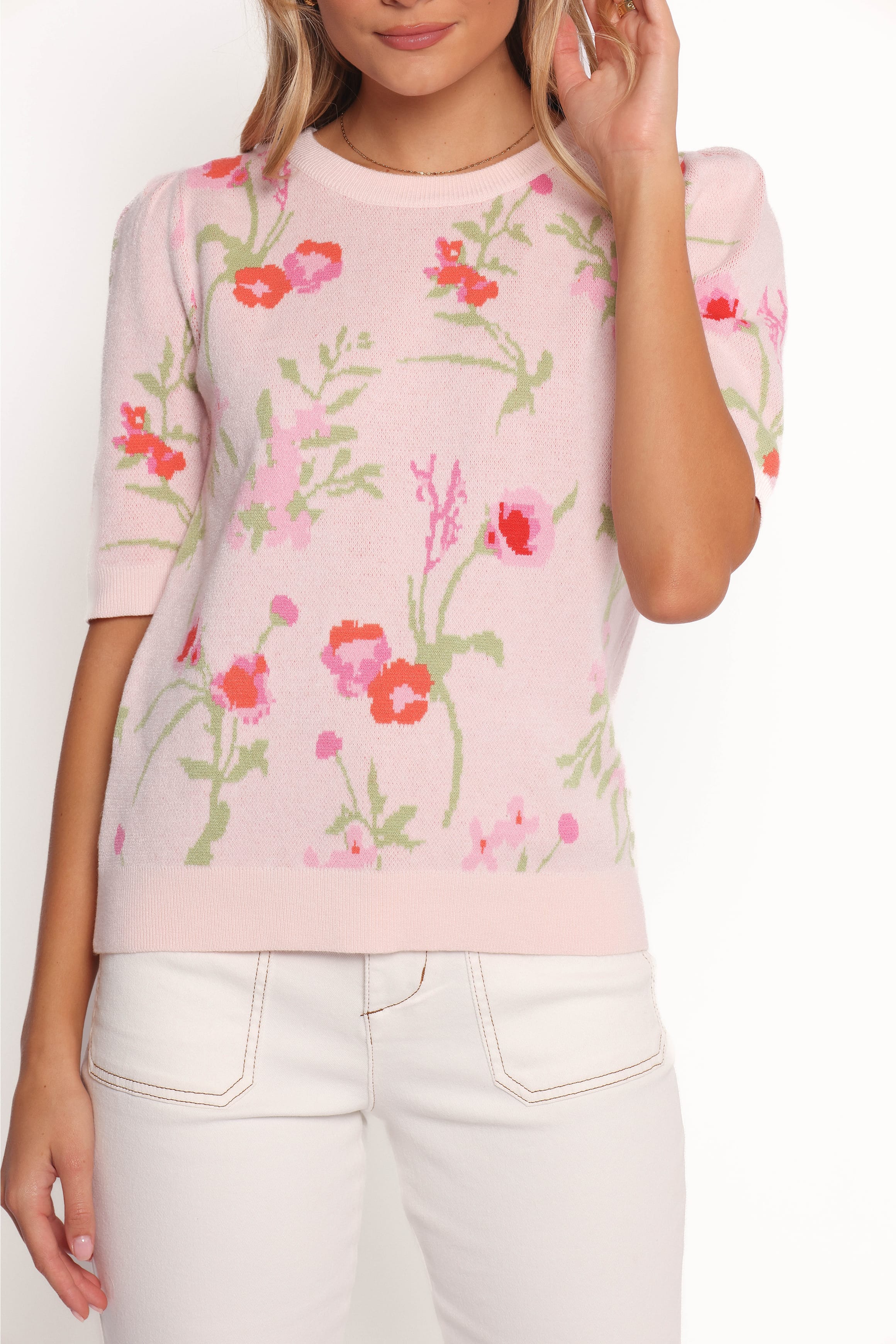 Petal and Pup USA KNITWEAR Keegan Flower Knit Sweater - Pink