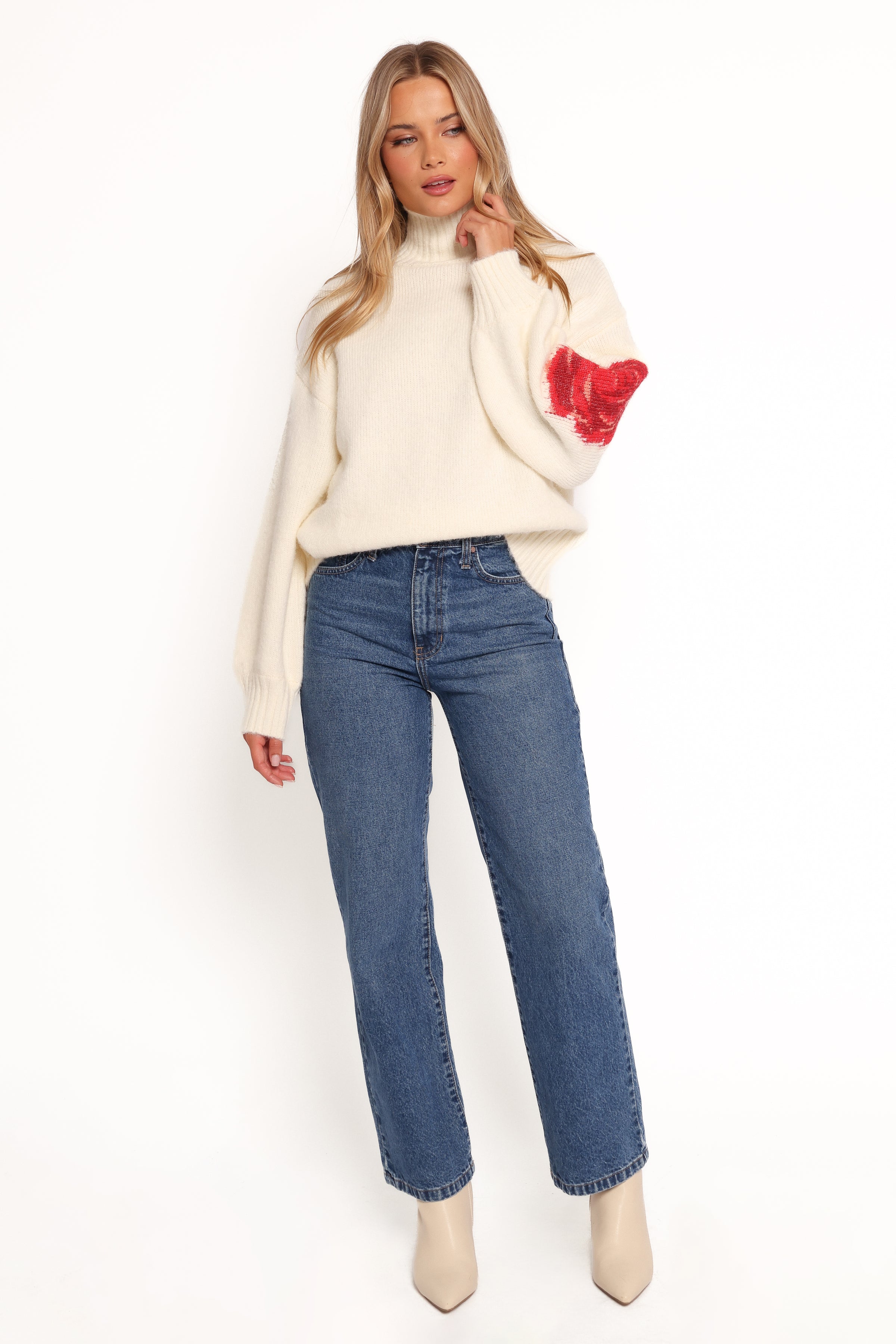 Petal and Pup USA KNITWEAR Kelso Flower Embroidery Knit Sweater - Cream
