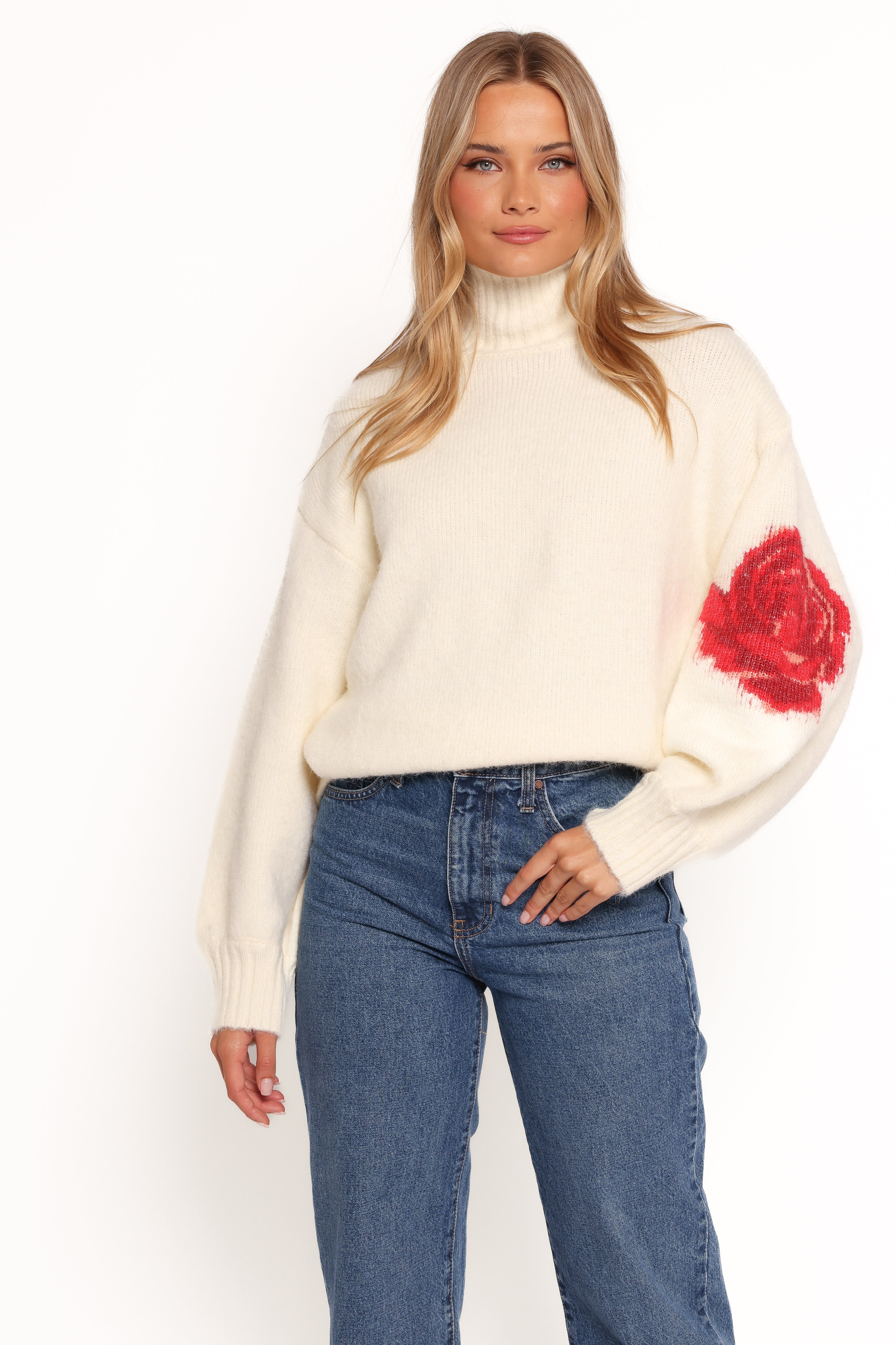 Petal and Pup USA KNITWEAR Kelso Flower Embroidery Knit Sweater - Cream (Hold for Rack)