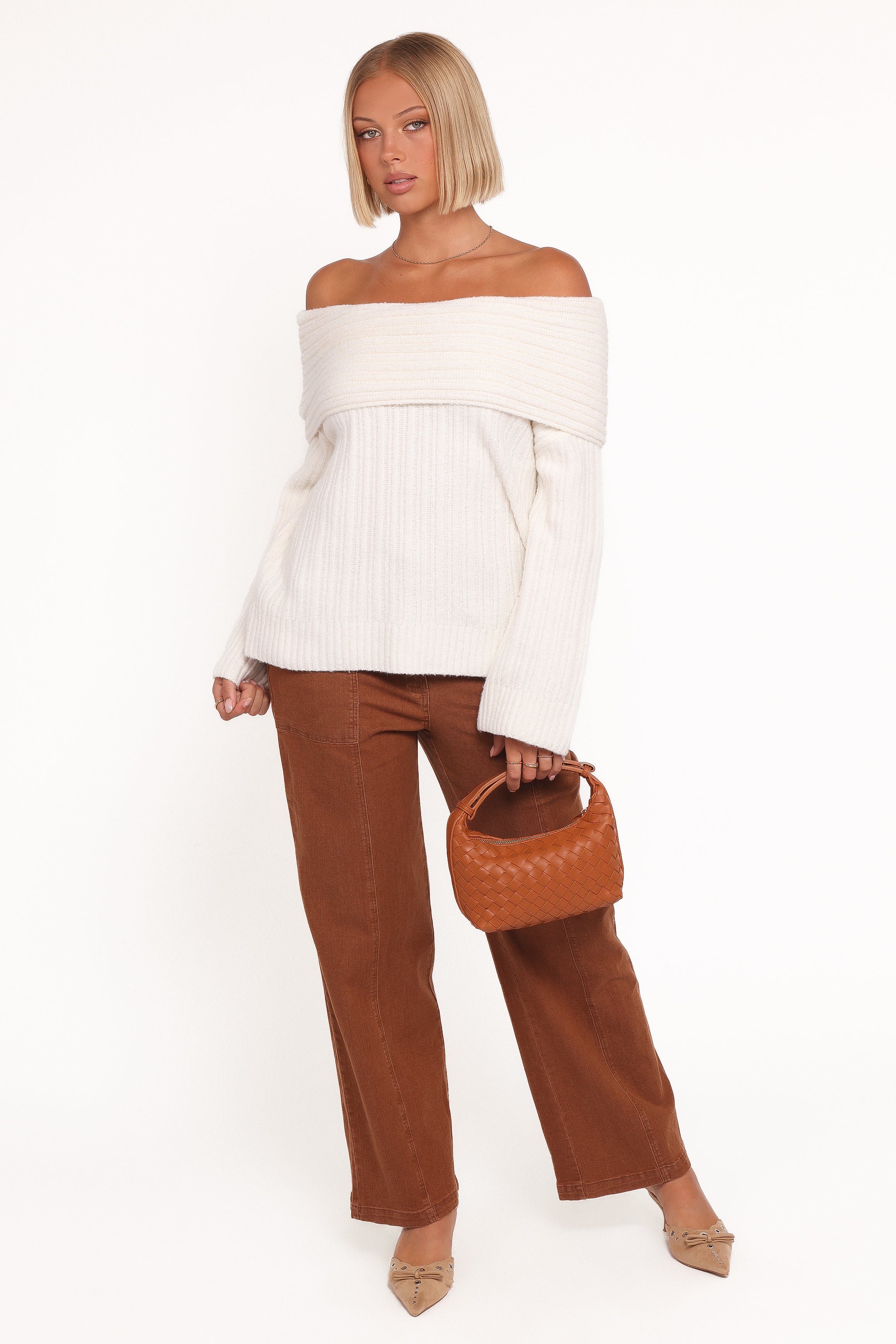 Petal and Pup USA KNITWEAR Kenny Off Shoulder Knit Sweater - Cream