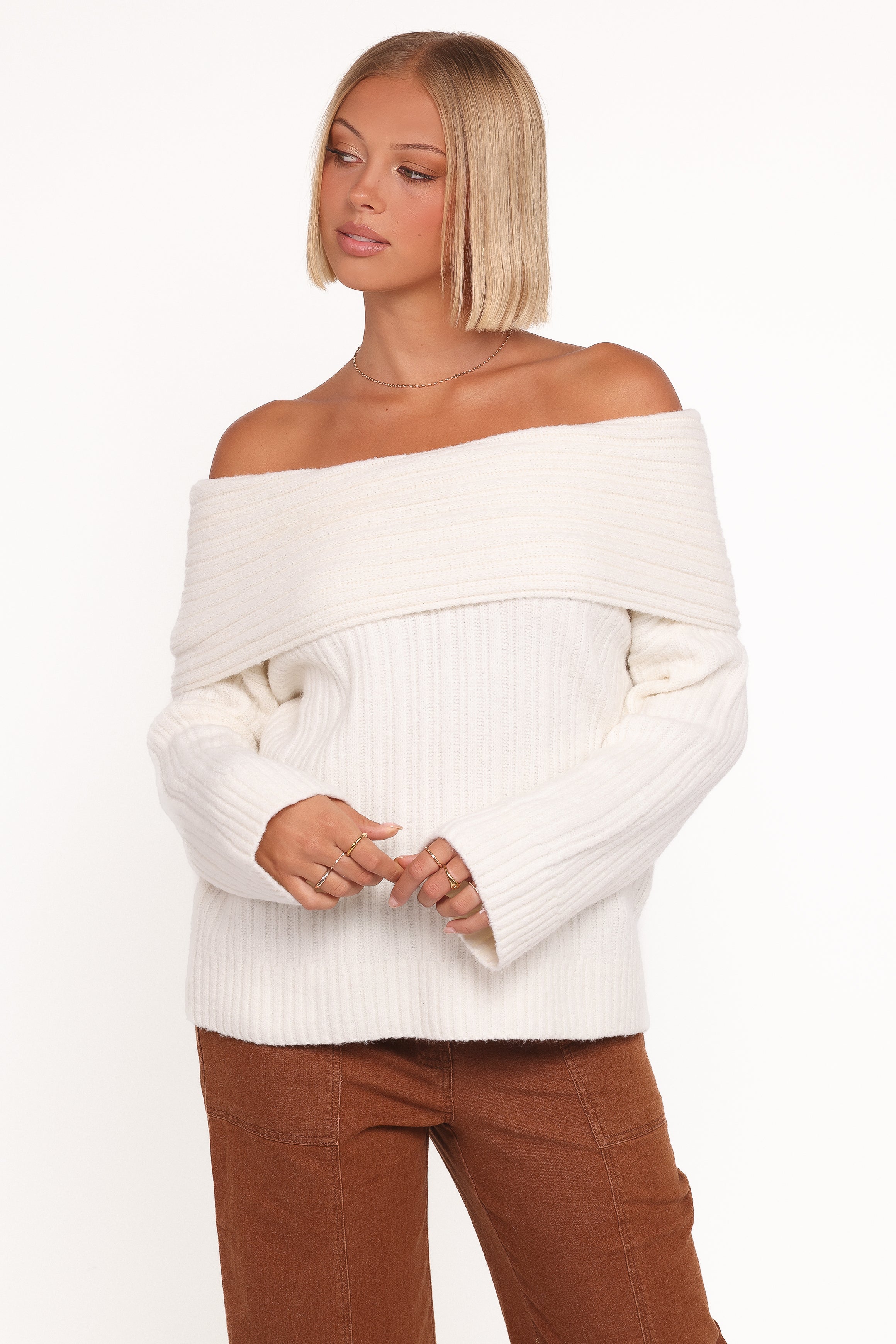 Petal and Pup USA KNITWEAR Kenny Off Shoulder Knit Sweater - Cream