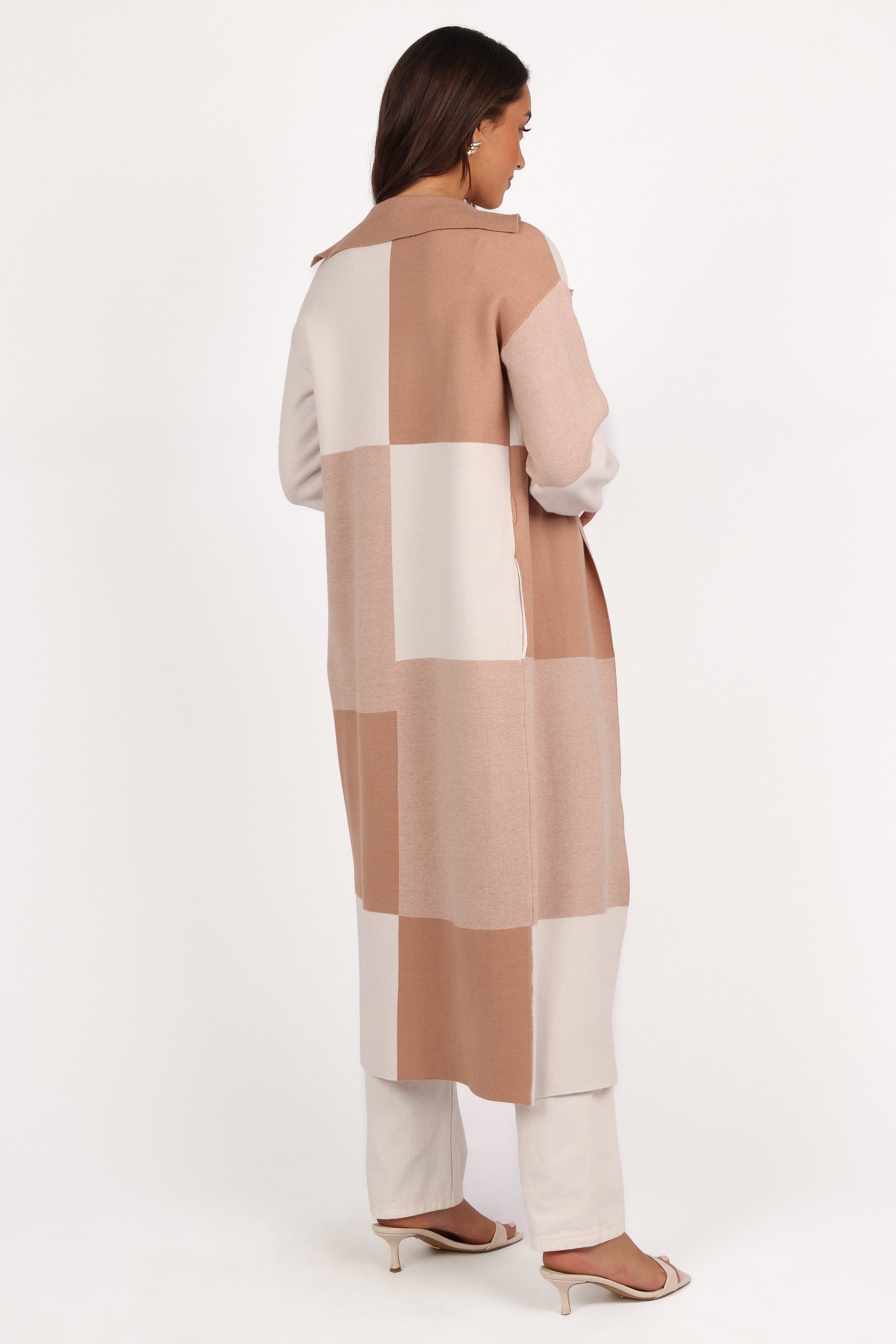 Petal and Pup USA KNITWEAR Kingston Large Check Long Cardigan - Beige Check