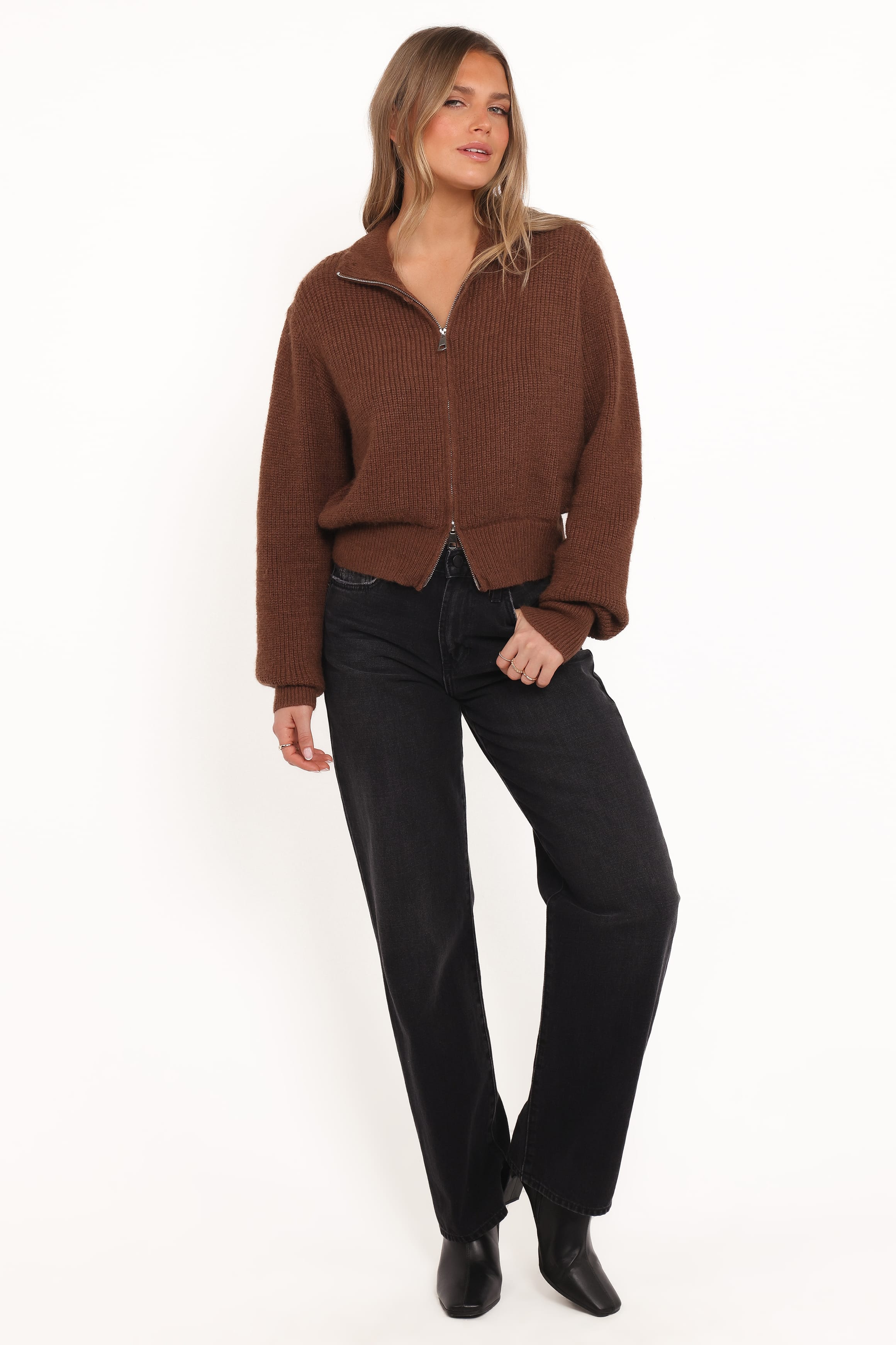 Petal and Pup USA KNITWEAR Kourtney Zip Cardigan - Brown